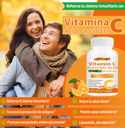 Gwynne Ácido Ascórbico Puro De Vitamina C 2000mg,90 Cápsulas,formas Solubles En Grasa Y Agua Altamente Biodisponibles,antioxidante Y Suplemento De Apoyo Inmunológico