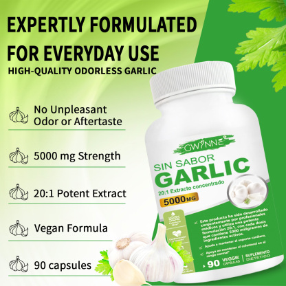 Gwynne Sin Sabor Garlic 20:1 Extracto Concentrado 90 Cápsulas,5000 Mg De Fuerza,mantener Los Niveles De Colesterol,apoyar El Corazón,antioxidantes