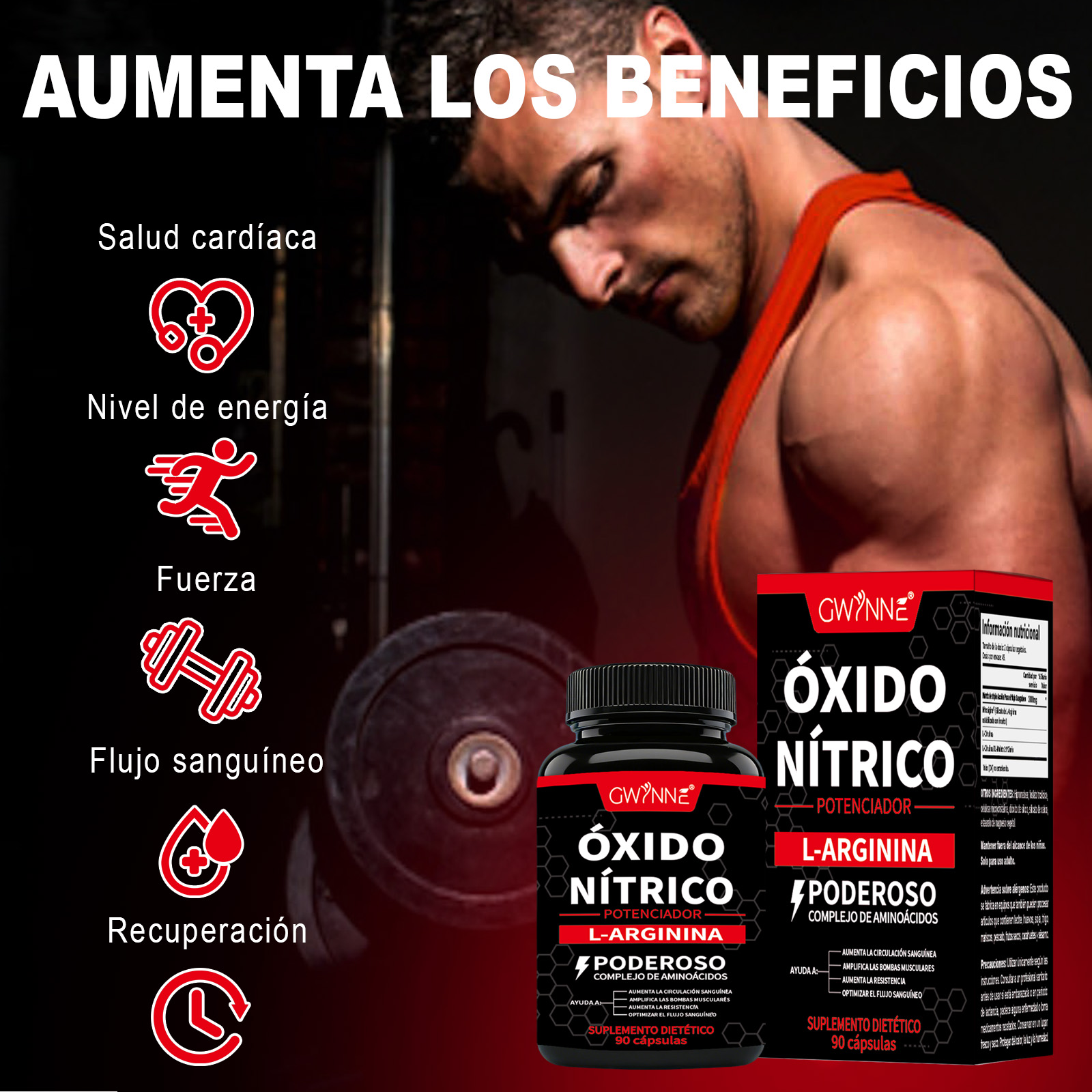 Gwynne Supplements Nitric Oxide Booster 90 Cápsulas, Creatina Supplements,Con L-arginine,apoya La Presión Arterial Saludable, Suplemento De Óxido Nítrico Para Hombres Y Mujeres