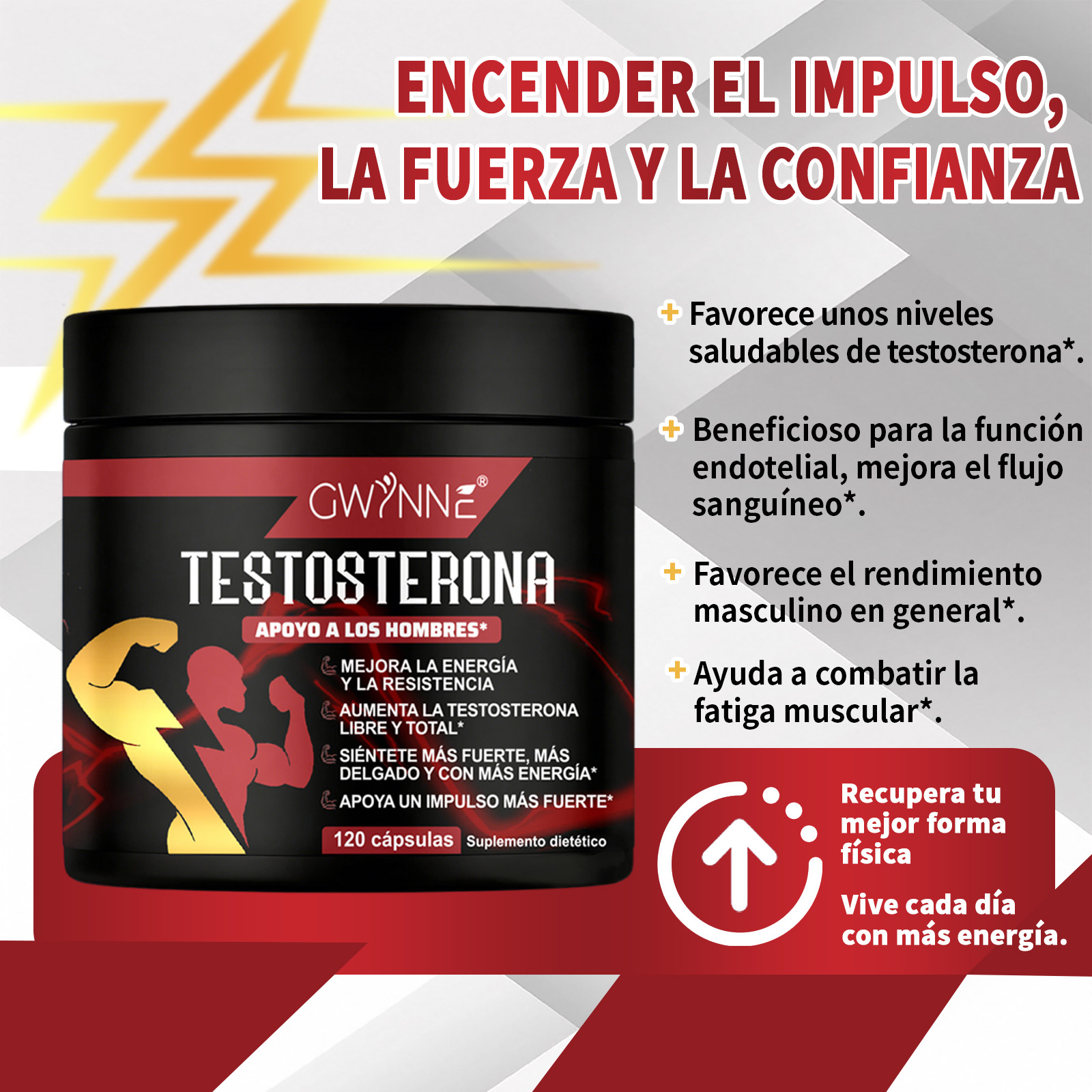 Gwynne Testosterone Supplement Para Hombres,con Extracto De Raiz De Tongkat Ali 500mg,maca,arginina,creatina,ayuda Crecimiento Muscular,recuperación,conducción Y Resistencia,120capsules