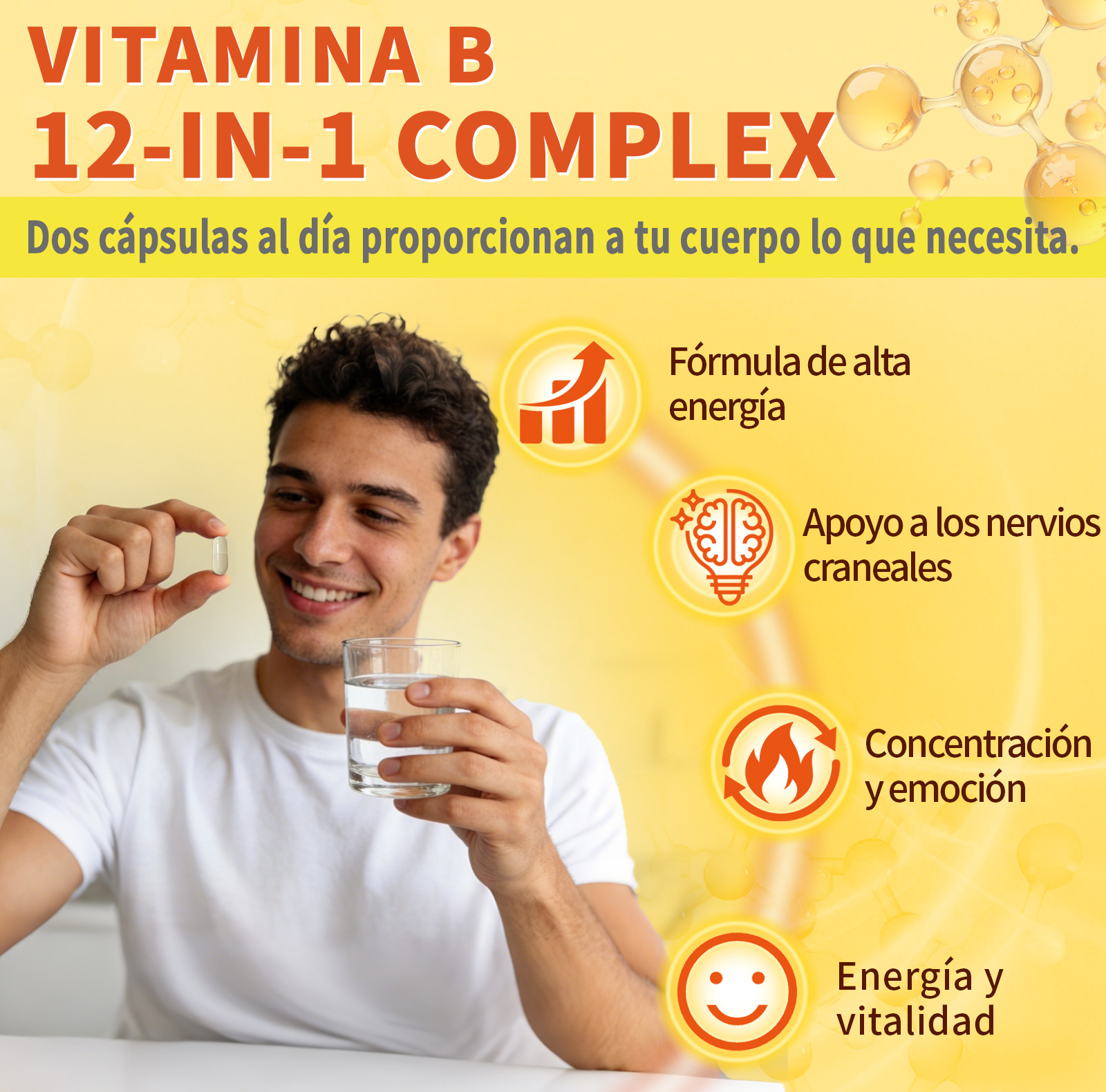 Gwynne Complejo De Vitamina B,receta 12 En 1,con Vitamina C,b2,b12,b1,b3,b5,b6,colina,magnesio Y Inositol, Apoyo Energía,cerebral Y Cardíaco,90 Cápsulas
