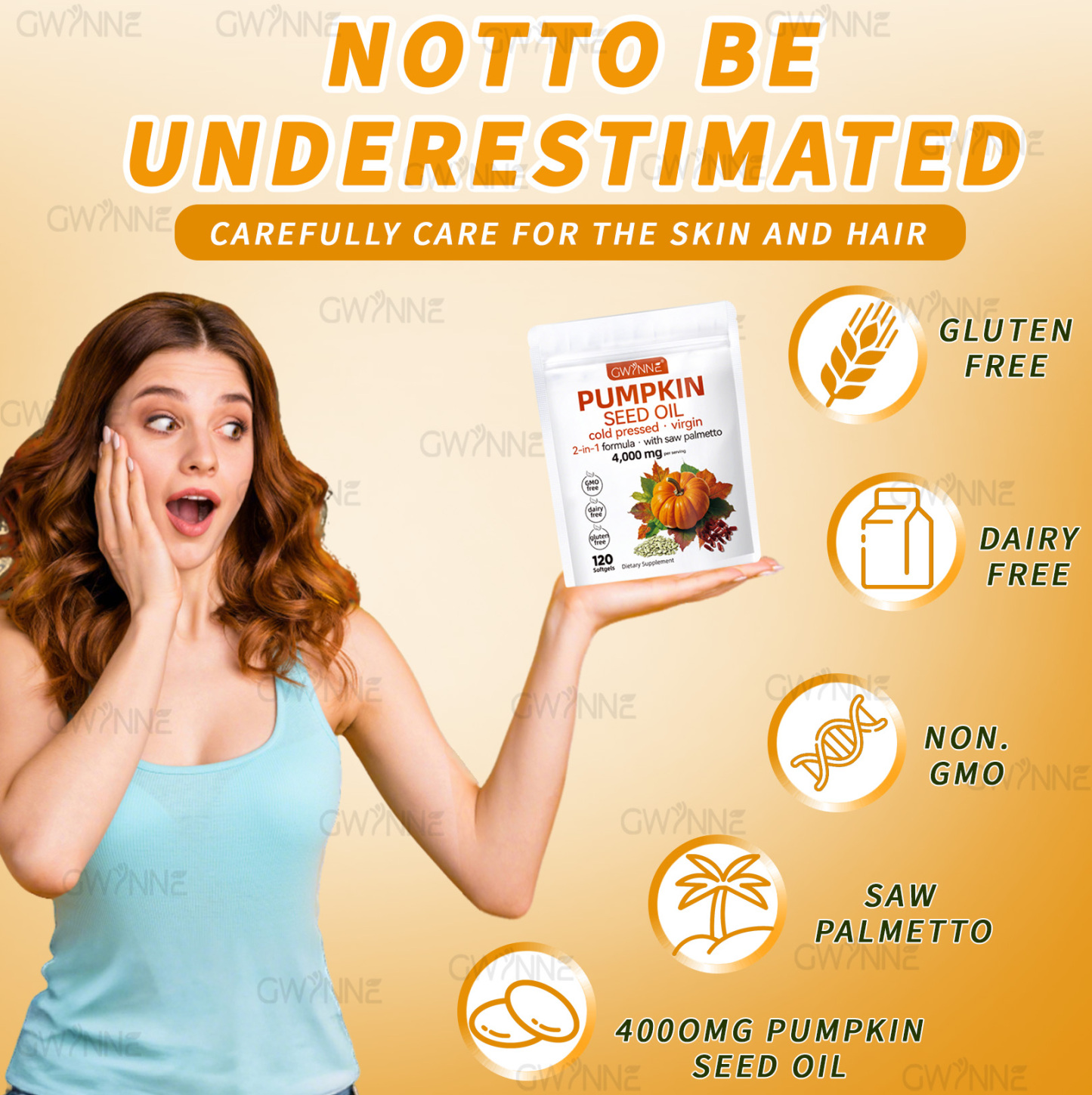 Gwynne 4000mg Cápsulas De Aceite De Semilla De Calabaza,Cold Pressed,Pure Virgin Oil,Apoyar la salud del cabello,el sistema urinario y la próstata,rico En Ácidos Grasos y Phytosterols 120cápsulas