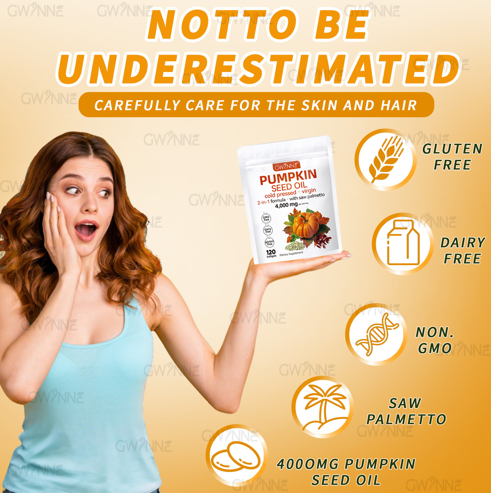 Gwynne 4000mg Cápsulas De Aceite De Semilla De Calabaza,Cold Pressed,Pure Virgin Oil,Apoyar la salud del cabello,el sistema urinario y la próstata,rico En Ácidos Grasos y Phytosterols 120cápsulas