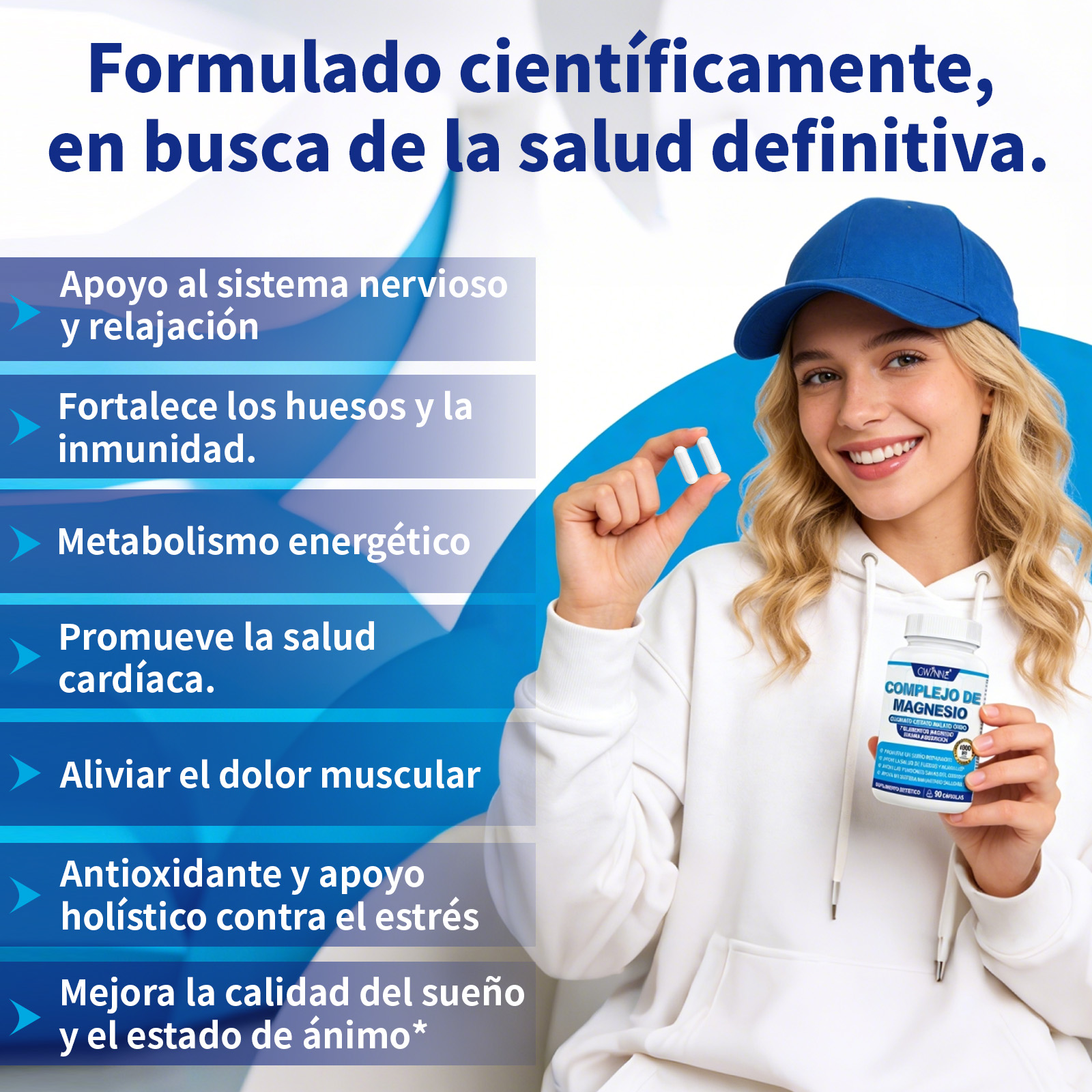 Gwynne Suplemento Complejo De Magnesio 7 Elemental 1000mg - Glicinato,citrato,malato,taurato De Magnesio, Quelatado Para Fácil Absorción Para Huesos,músculos,recuperación,energía,90 Cápsulas