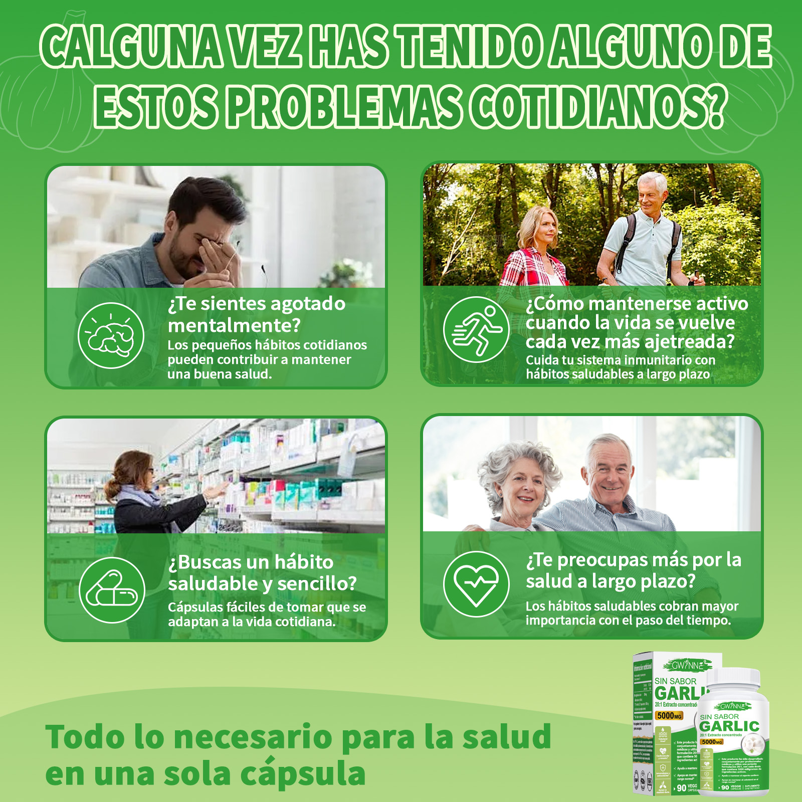 Gwynne Sin Sabor Garlic 20:1 Extracto Concentrado 90 Cápsulas,5000 Mg De Fuerza,mantener Los Niveles De Colesterol,apoyar El Corazón,antioxidantes