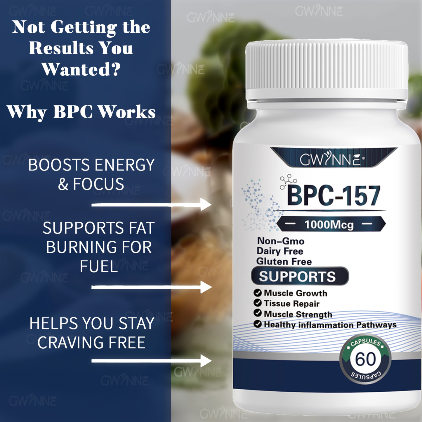 Gwynne Cápsulas De Péptidos Bpc-157 De Alta Potencia Para La Recuperación Muscular Y Del Ejercicio, Recuperación Acelerada Y Curación Intestinal 1000mcg 60 Cápsulas