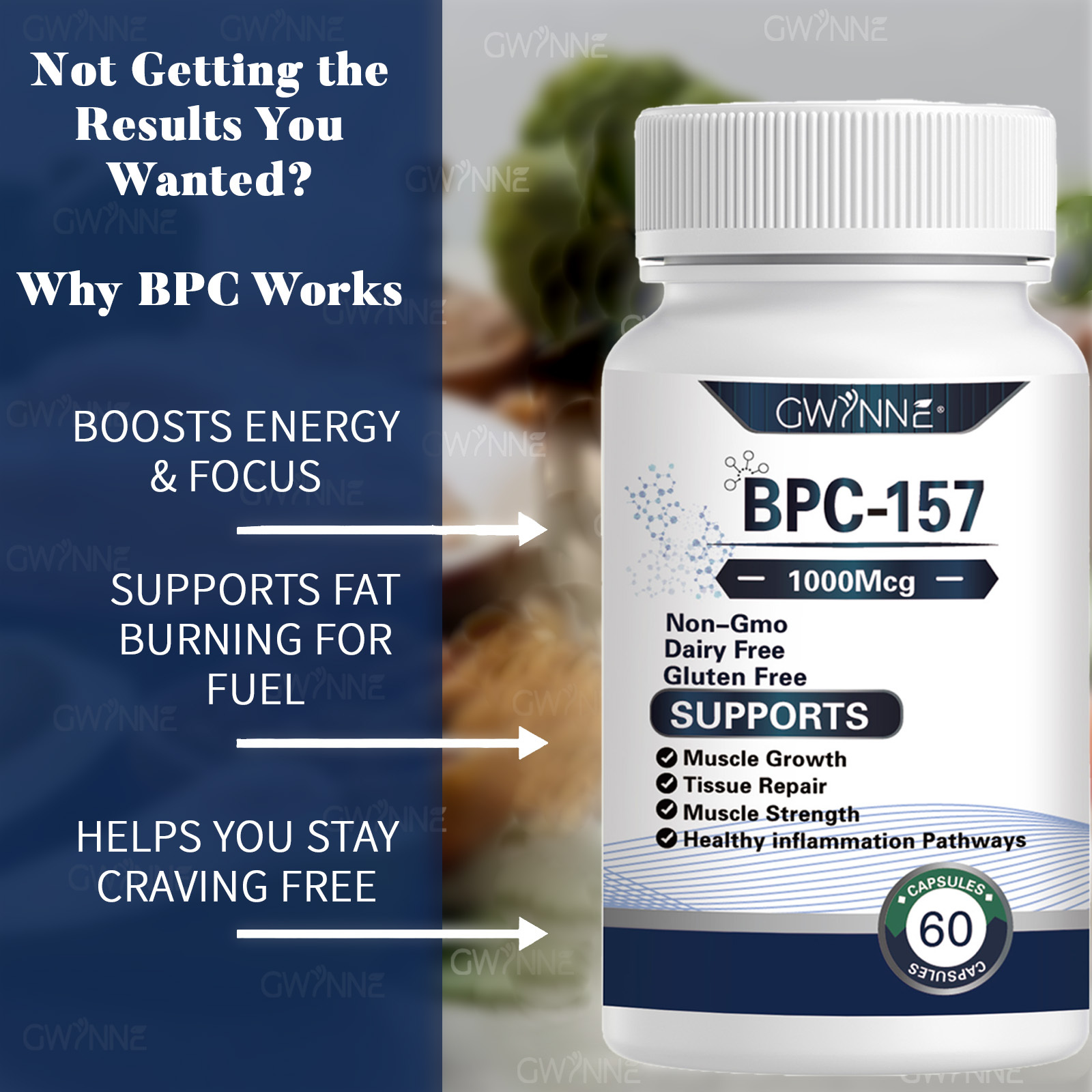 Gwynne Cápsulas De Péptidos Bpc-157 De Alta Potencia Para La Recuperación Muscular Y Del Ejercicio, Recuperación Acelerada Y Curación Intestinal 1000mcg 60 Cápsulas