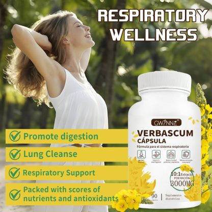 Gwynne Extracto De Hoja De Verbascum Thapsus,con Mullein 10: 1 3000mg,90capsules - Suplemento Herbal De Desintoxicación Pulmonar Natural,apoya La Salud Respiratoria E Inmune,limpieza Pulmonar