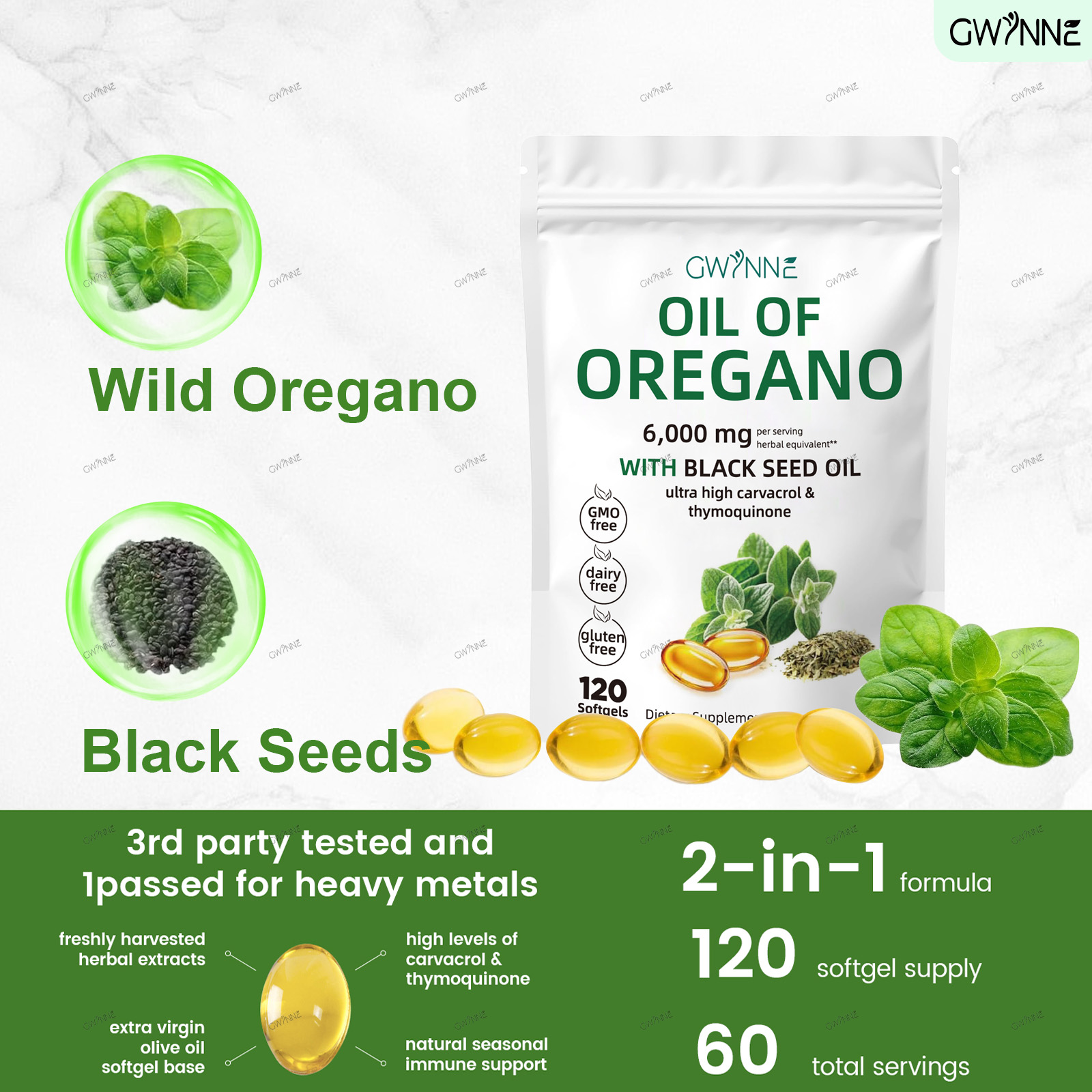 Gwynne Micro Ingredients Aceite De Orégano Cápsulas Oil Of Oregano Blandas 6000mg Por Dosis 120 Cápsulas