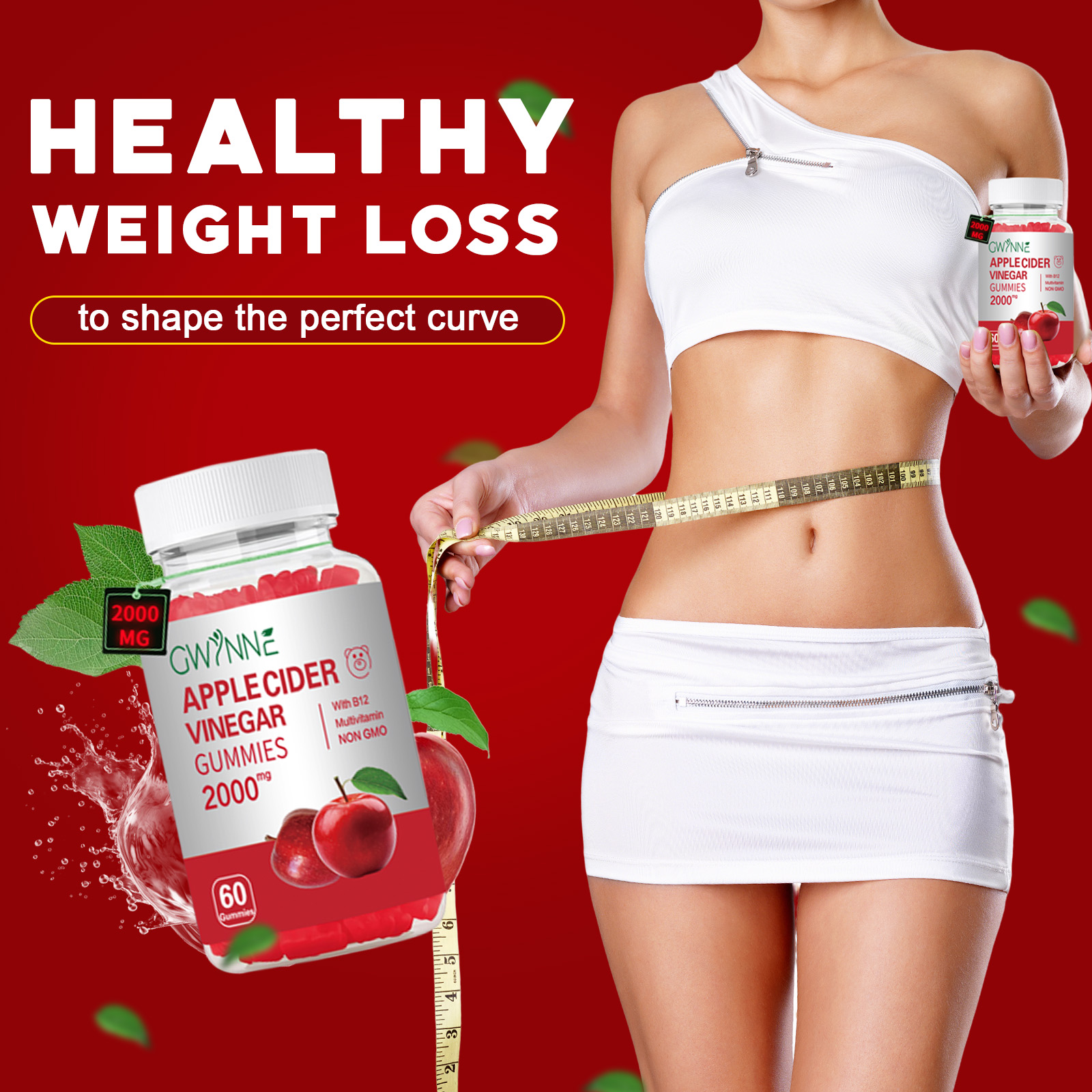 Gominolas Vinagre de manzana,Potencia Máxima 2000mg Contiene Vitaminas B12, B6, Ácido Fólico Y Probióticos Para La Salud Metabólica, Intestinal, Cutánea E Inmunológica,peso 60 gomitas