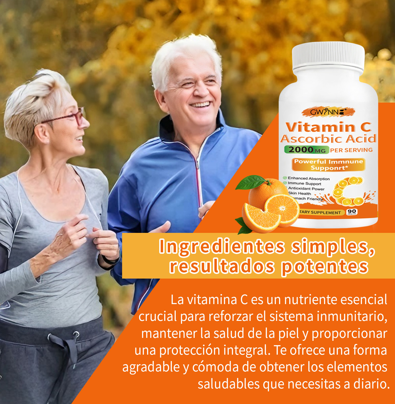 Gwynne Ácido Ascórbico Puro De Vitamina C 2000mg,90 Cápsulas,formas Solubles En Grasa Y Agua Altamente Biodisponibles,antioxidante Y Suplemento De Apoyo Inmunológico