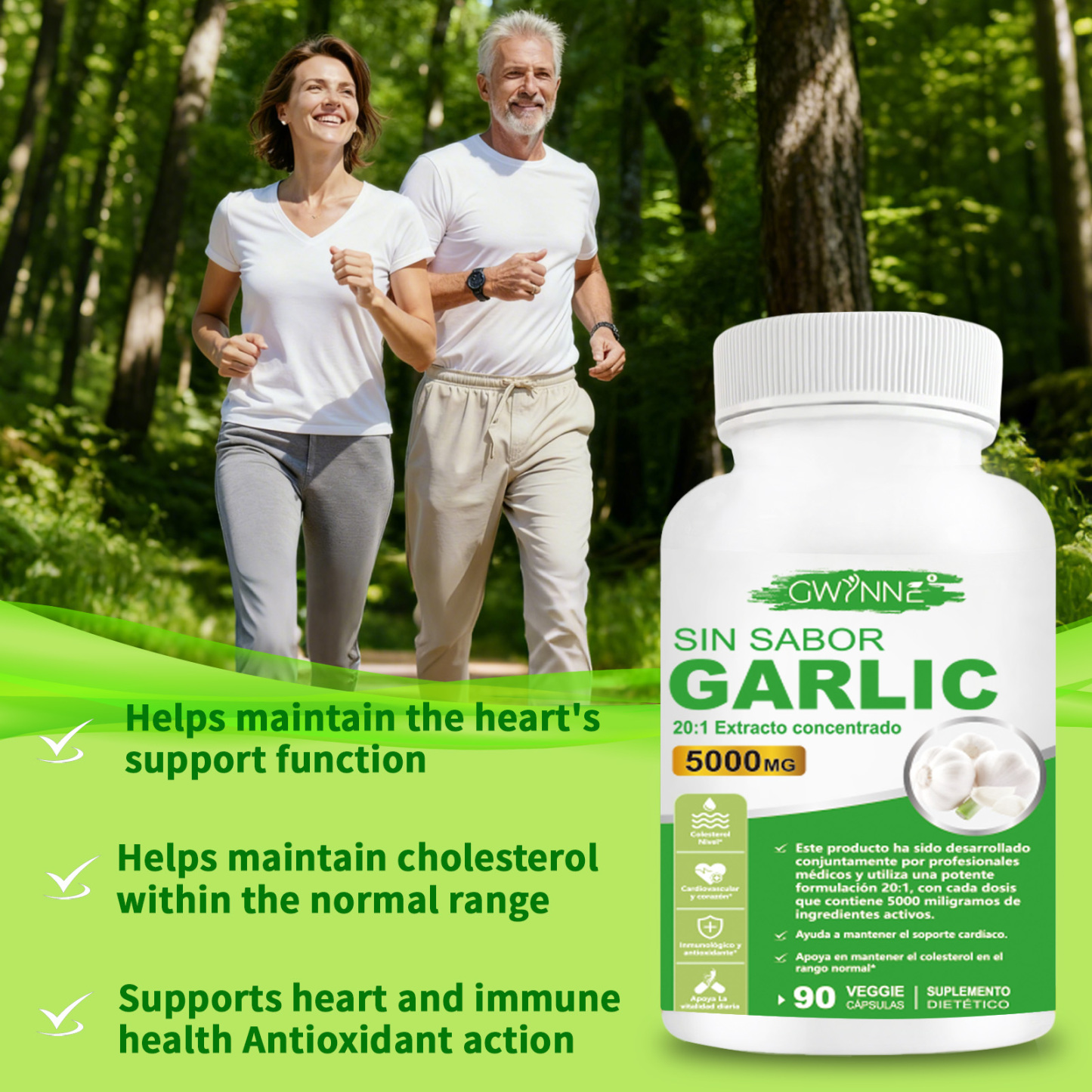 Gwynne Sin Sabor Garlic 20:1 Extracto Concentrado 90 Cápsulas,5000 Mg De Fuerza,mantener Los Niveles De Colesterol,apoyar El Corazón,antioxidantes