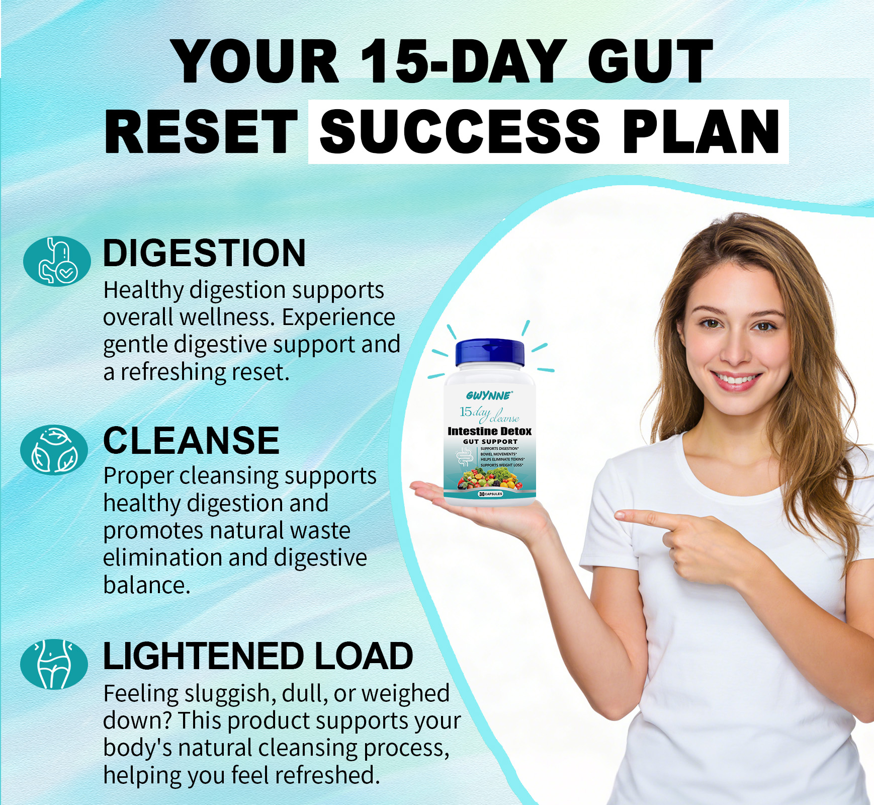 Programa De Desintoxicación Avanzada GWYNNE 15-day Cleanse 30 Cápsulas Apoyo Intestinal Y Para El Colon - Limpieza Intestinal Y Desintoxicación Avanzadas, Adecuado Para Mujeres Y Hombres