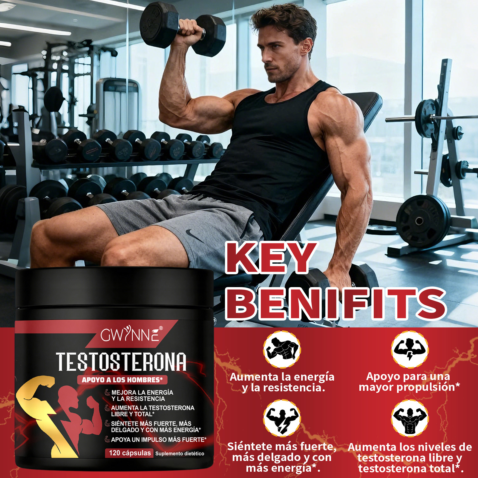Gwynne Testosterone Supplement Para Hombres,con Extracto De Raiz De Tongkat Ali 500mg,maca,arginina,creatina,ayuda Crecimiento Muscular,recuperación,conducción Y Resistencia,120capsules