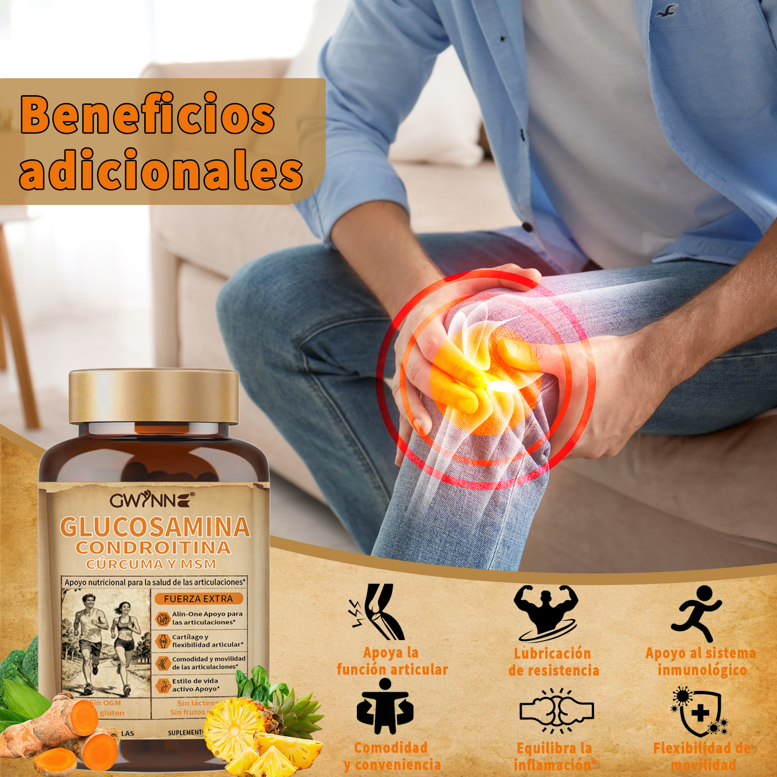 Glucosamina Complex | Glucosamina 1500mg, Condroitina, Msm Alta Potencia,curcumina,quercetina| Articulaciones Y Huesos | GWYNNE Vitaminas Mujer Y Hombre 90 Cápsulas