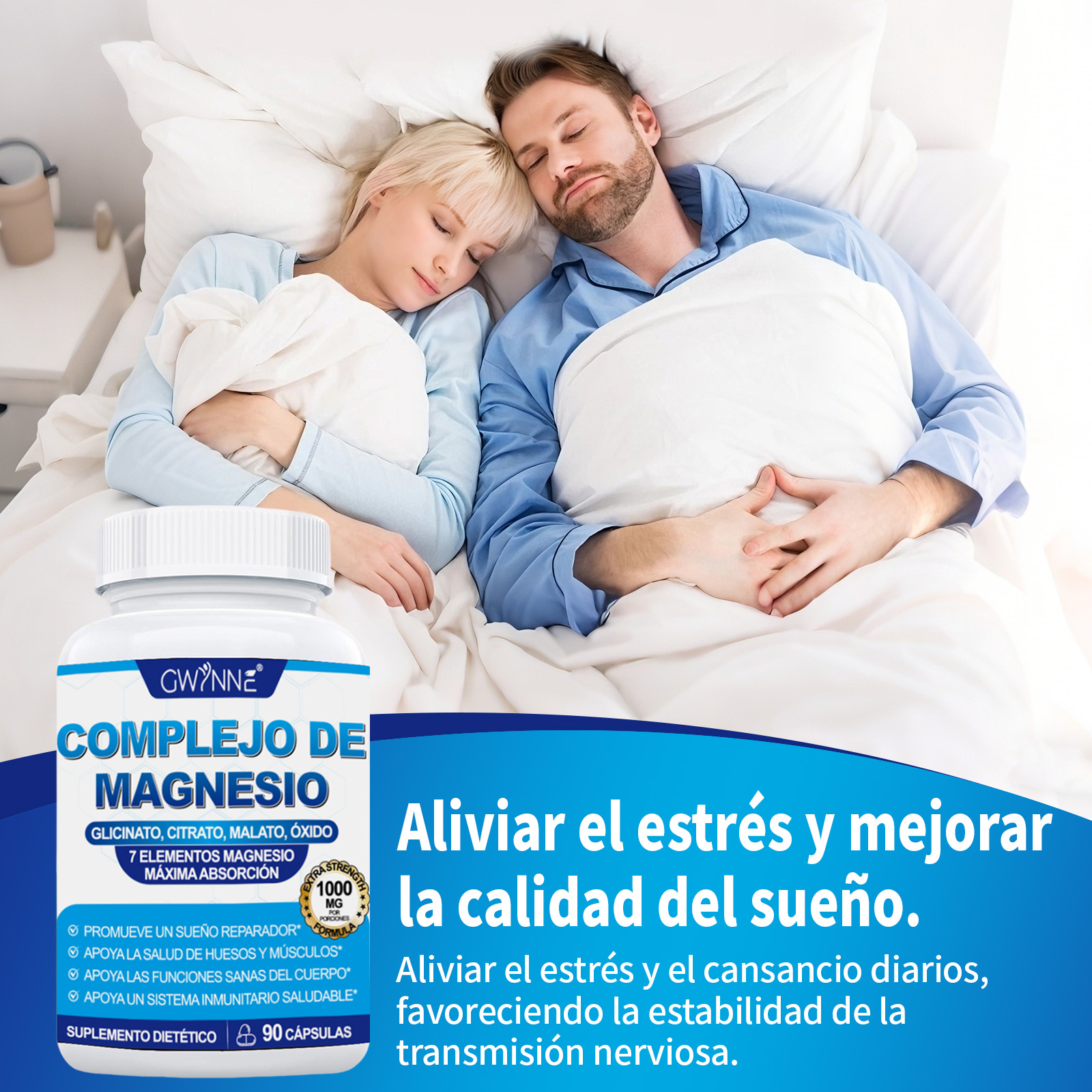 Gwynne Suplemento Complejo De Magnesio 7 Elemental 1000mg - Glicinato,citrato,malato,taurato De Magnesio, Quelatado Para Fácil Absorción Para Huesos,músculos,recuperación,energía,90 Cápsulas