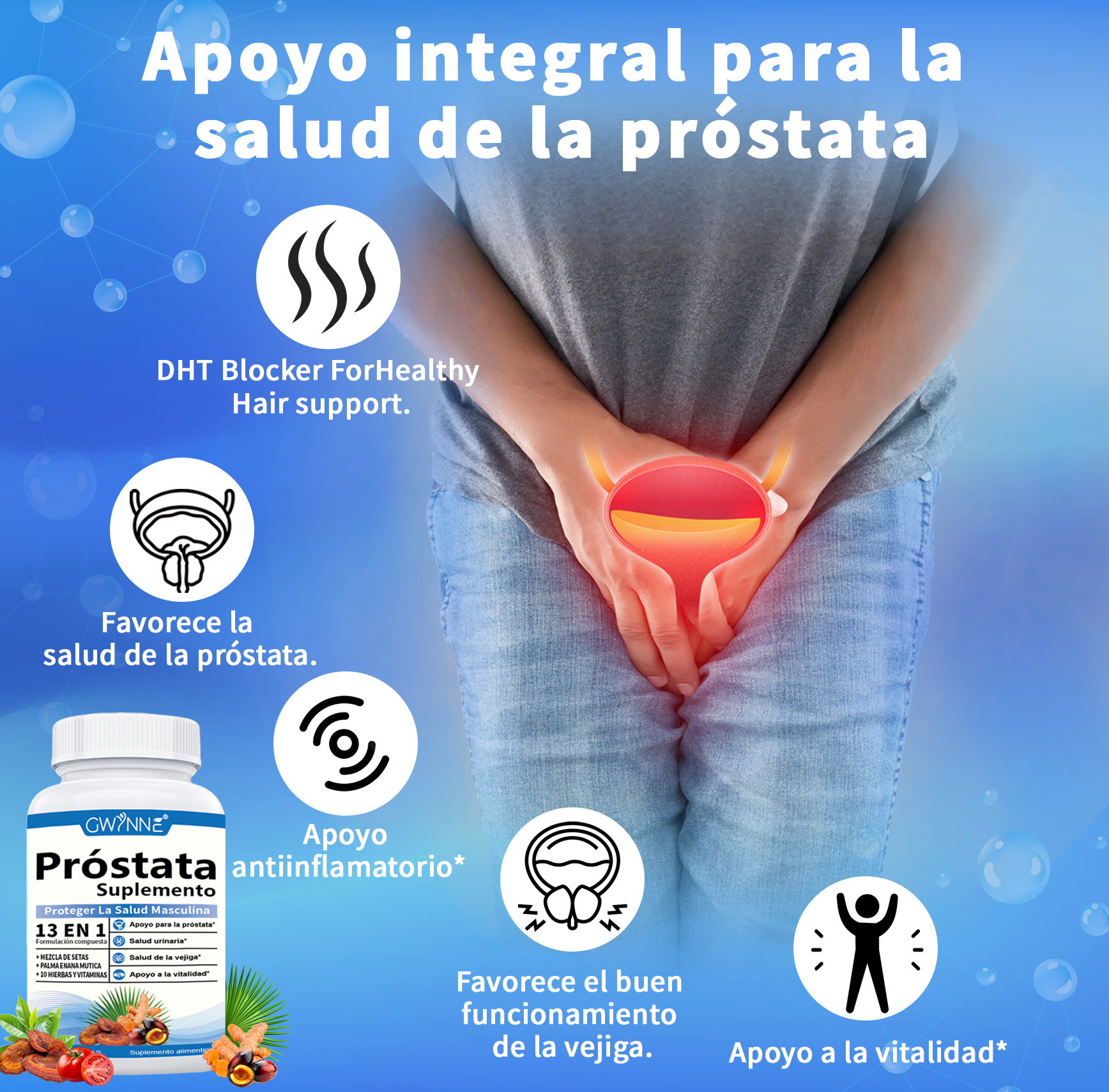 Gwynne 13en1 Nutricional Prostate Health 2000mg 90 Cápsulas Para Mejorar El Rendimiento Masculino,favorecer La Calidad De Vida Y Aumentar La Satisfacción De La Pareja