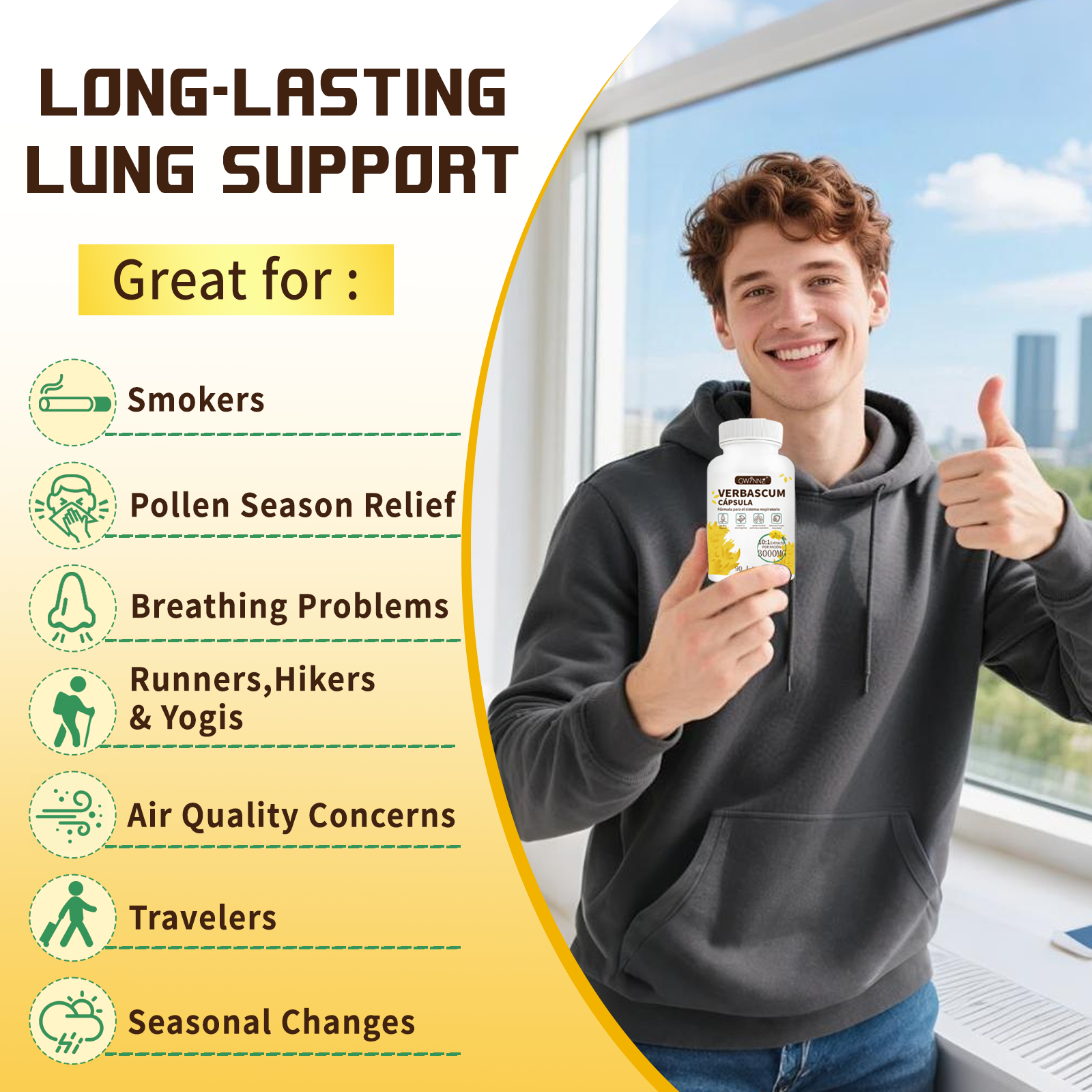 Gwynne Extracto De Hoja De Verbascum Thapsus,con Mullein 10: 1 3000mg,90capsules - Suplemento Herbal De Desintoxicación Pulmonar Natural,apoya La Salud Respiratoria E Inmune,limpieza Pulmonar