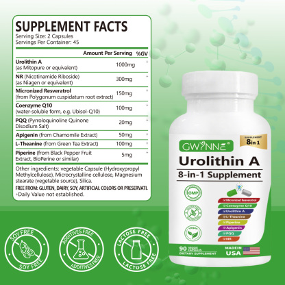 Gwynne Urolithin A 1000mg Complex Supplement 90 Cápsula,con Resveratrol,nr,coq10,pqq Y L-theanine Apoyo A La Energía Mitocondrial Y Celular