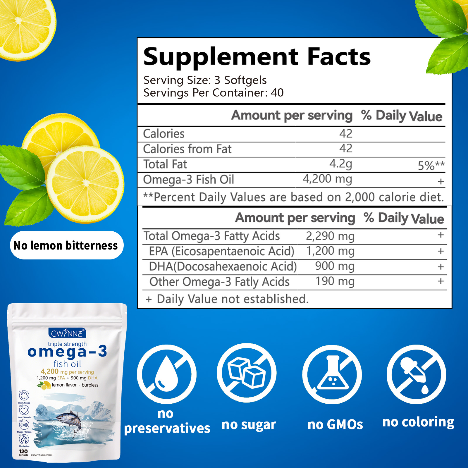 Gwynne Super Omega 3 4200mg,120 Cápsulas Con Epa,dha
