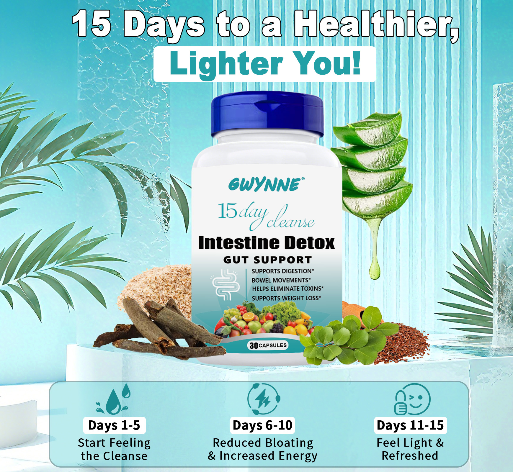 Programa De Desintoxicación Avanzada GWYNNE 15-day Cleanse 30 Cápsulas Apoyo Intestinal Y Para El Colon - Limpieza Intestinal Y Desintoxicación Avanzadas, Adecuado Para Mujeres Y Hombres