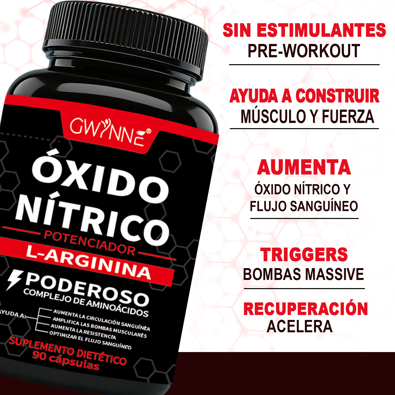 Gwynne Supplements Nitric Oxide Booster 90 Cápsulas, Creatina Supplements,Con L-arginine,apoya La Presión Arterial Saludable, Suplemento De Óxido Nítrico Para Hombres Y Mujeres