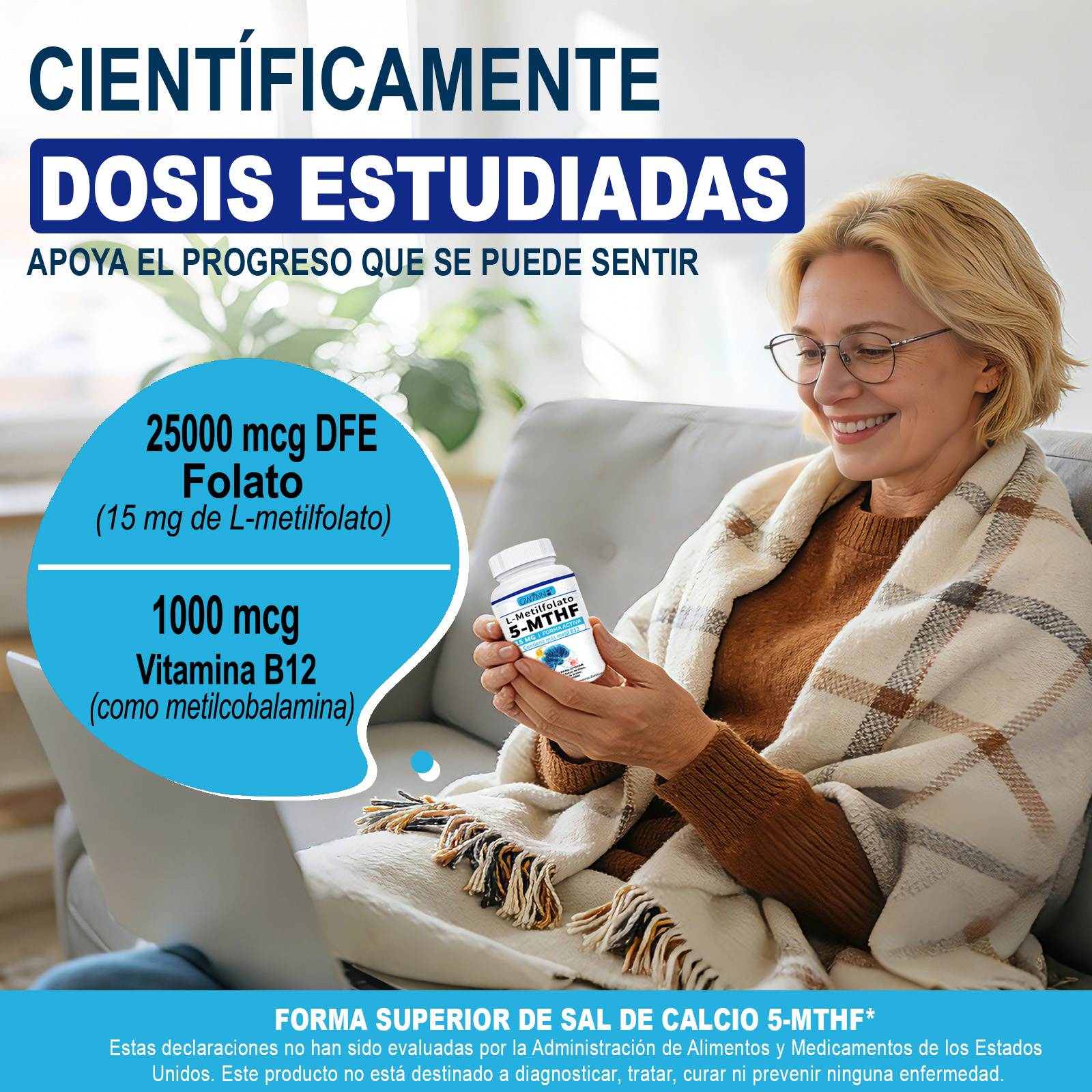 Gwynne L-metilfolato 15mg Plus Metil B12 Cofactor,alta Potencia,forma Activa De 5-mthf,soporta El Mood,metilación Y Cognición,90 Cápsulas,formas Bioactivas De Vitamina B12