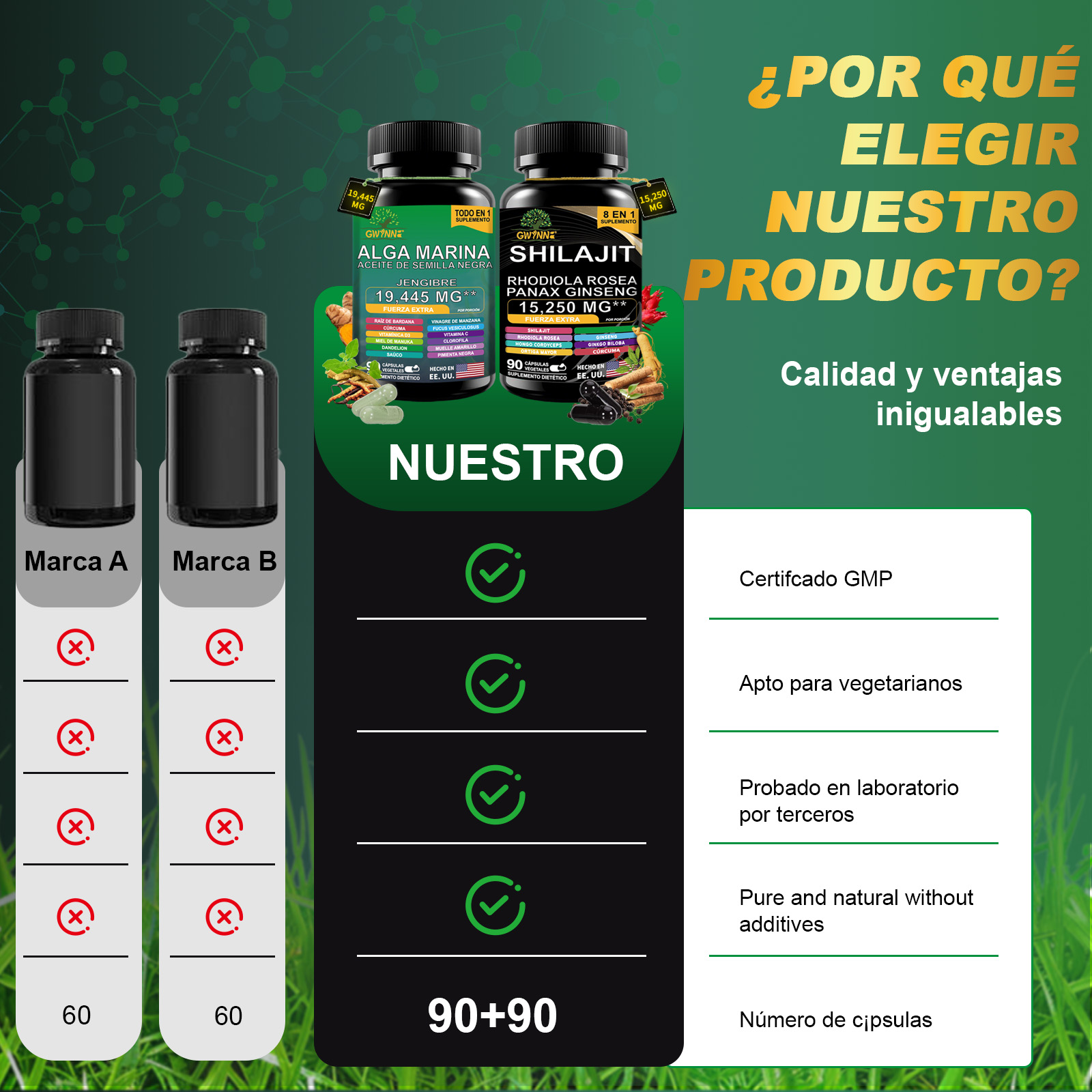 Gwynne All In 1 Shilajit Y Sea Moss Bundle 90 Cápsulas-contiene 29170 Mg De Musgo Marino, Aceite De Semilla Negra, Etc Y Contiene 22875 Mg De Shilajit,rhodiola Rosea, Etc