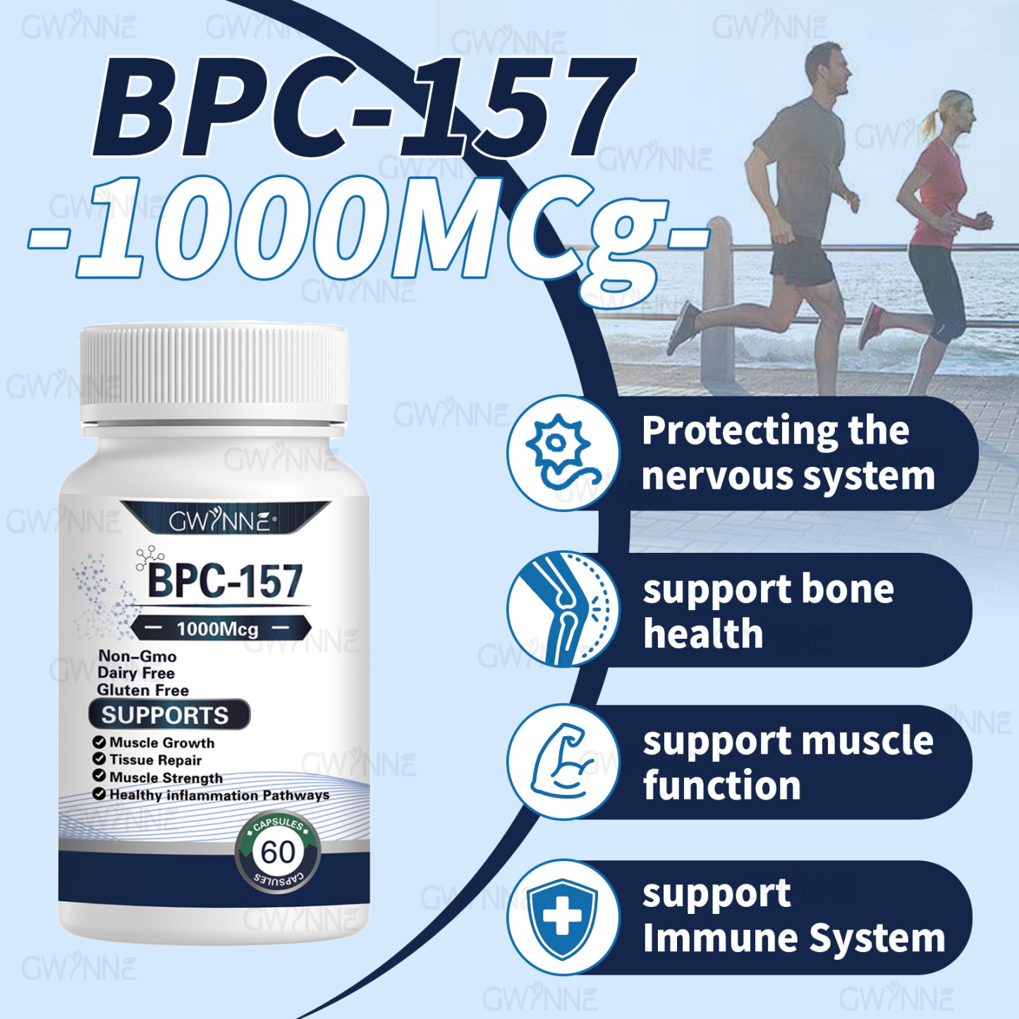 Gwynne Cápsulas De Péptidos Bpc-157 De Alta Potencia Para La Recuperación Muscular Y Del Ejercicio, Recuperación Acelerada Y Curación Intestinal 1000mcg 60 Cápsulas