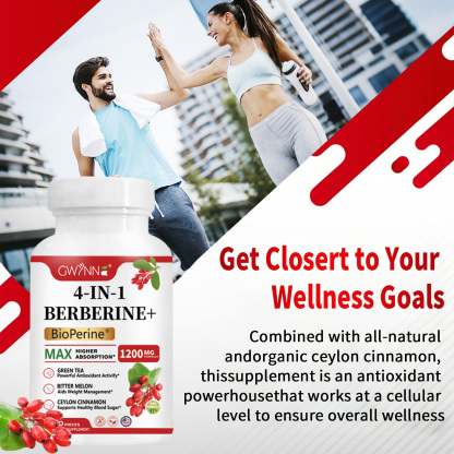 Gwynne 4 En 1 Berberina Y Bioperine 1200mg Con Melón Amargo,canela De Ceilán Y Extracto De Té Verde,apoyo A La Salud Del Corazón,sistema Inmunológico,gi Saludable,90 Cápsulas