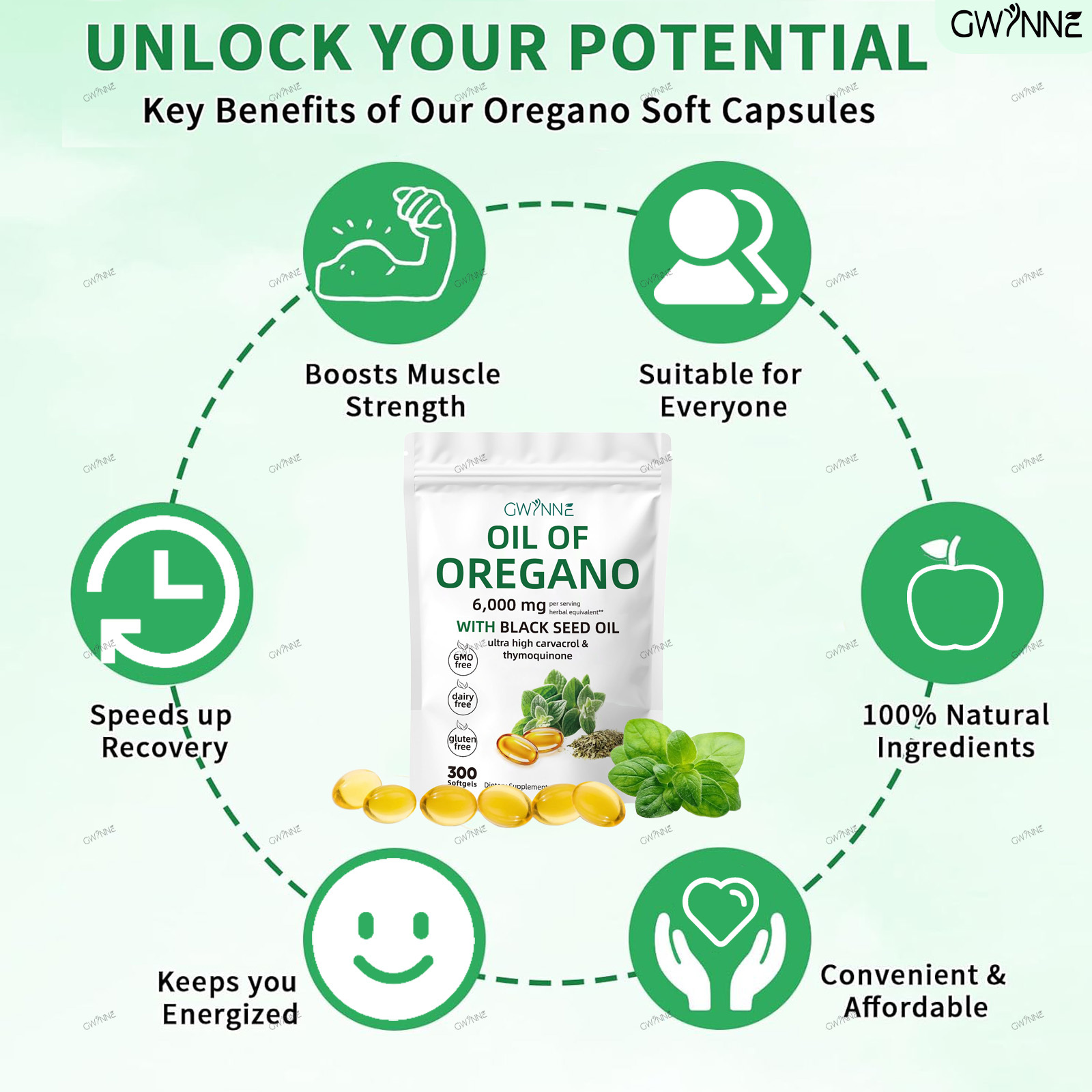 Gwynne Micro Ingredients Aceite De Orégano Cápsulas Oil Of Oregano Blandas 6000mg Por Dosis 300 Cápsulas