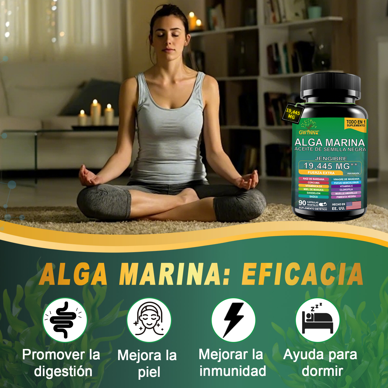 Gwynne All In 1 Shilajit Y Sea Moss Bundle 90 Cápsulas-contiene 29170 Mg De Musgo Marino, Aceite De Semilla Negra, Etc Y Contiene 22875 Mg De Shilajit,rhodiola Rosea, Etc
