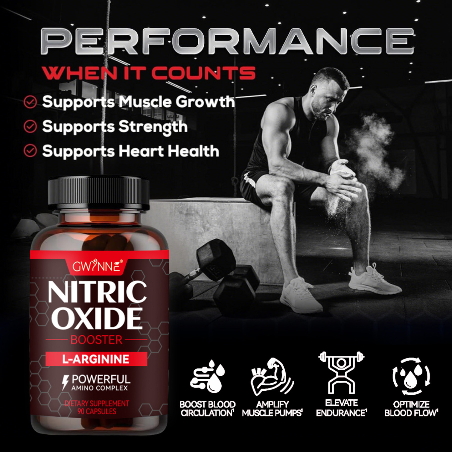 Gwynne Supplements Nitric Oxide Booster 90 Cápsulas, Creatina Supplements,Con L-arginine,apoya La Presión Arterial Saludable, Suplemento De Óxido Nítrico Para Hombres Y Mujeres
