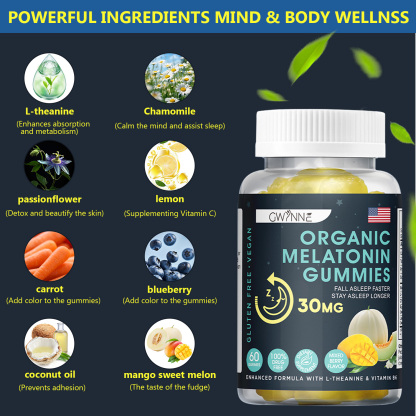 Premium Melatonin 30mg Gummies GWYNNE Ayuda a conciliar el sueño Tranquilidad y sueño prolongado Ayuda a aliviar el estrés Crecimiento muscular Suplemento dietético 60 Gummies
