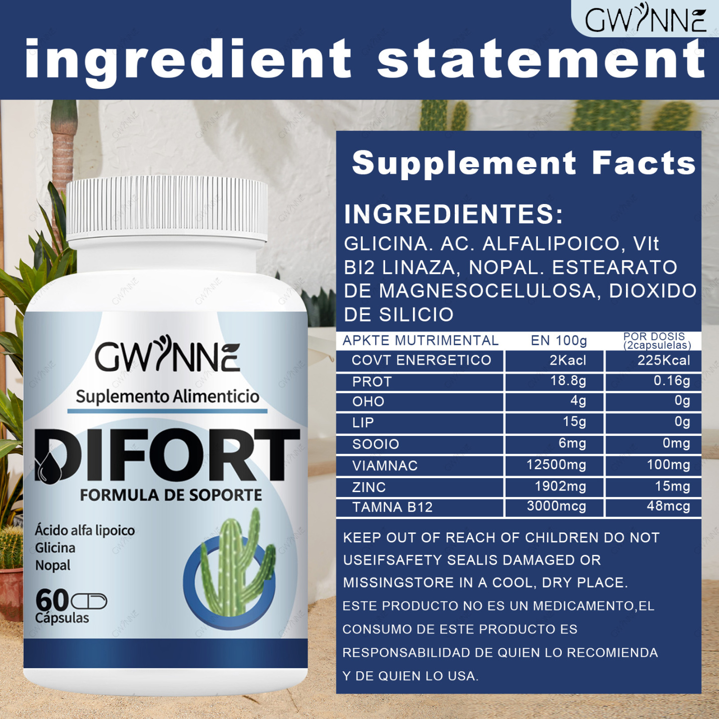 Gwynne Difort, Calmante, Reduce El Azúcar En La Sangre, Life Extension 60 Cápsulas