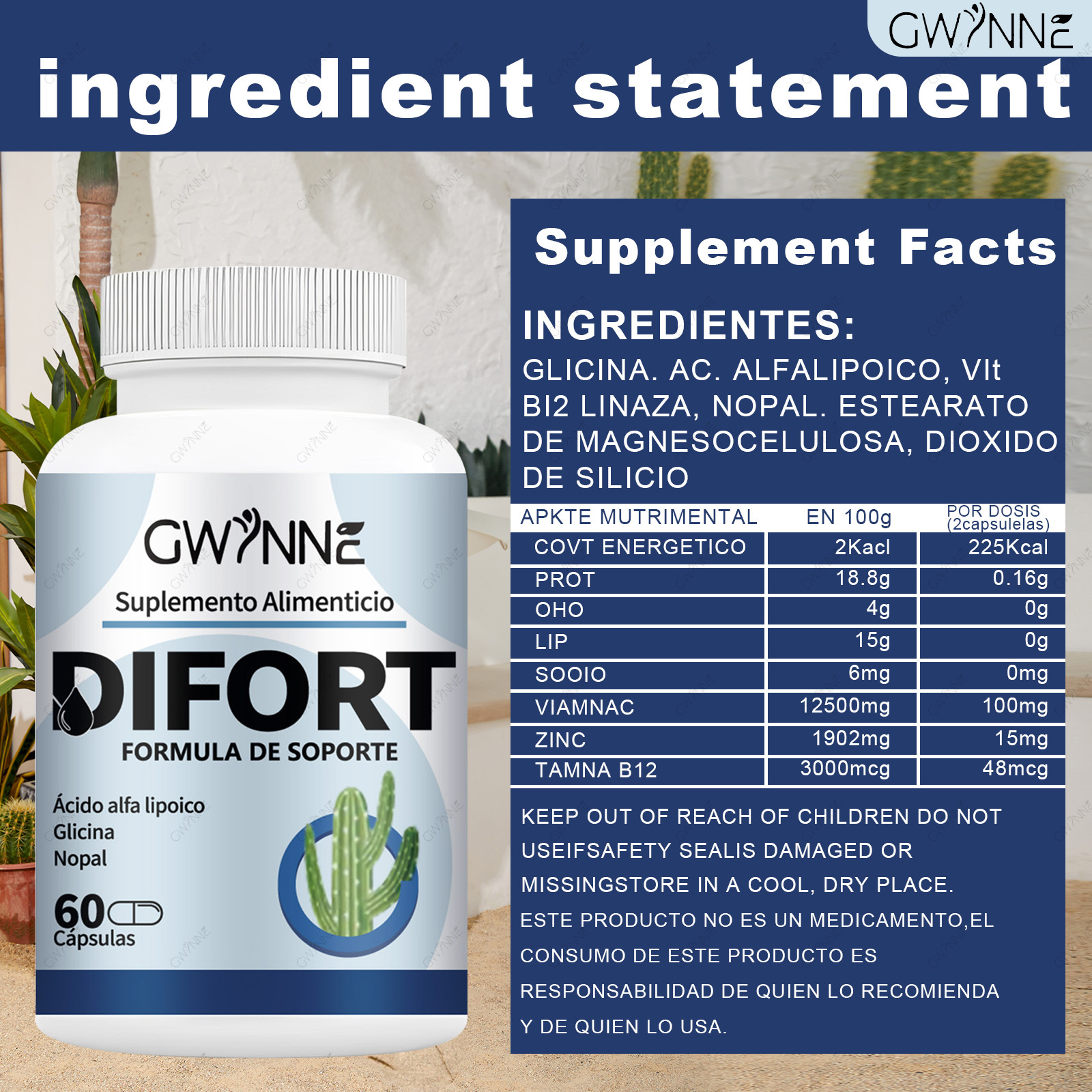 Gwynne Difort, Calmante, Reduce El Azúcar En La Sangre, Life Extension 60 Cápsulas