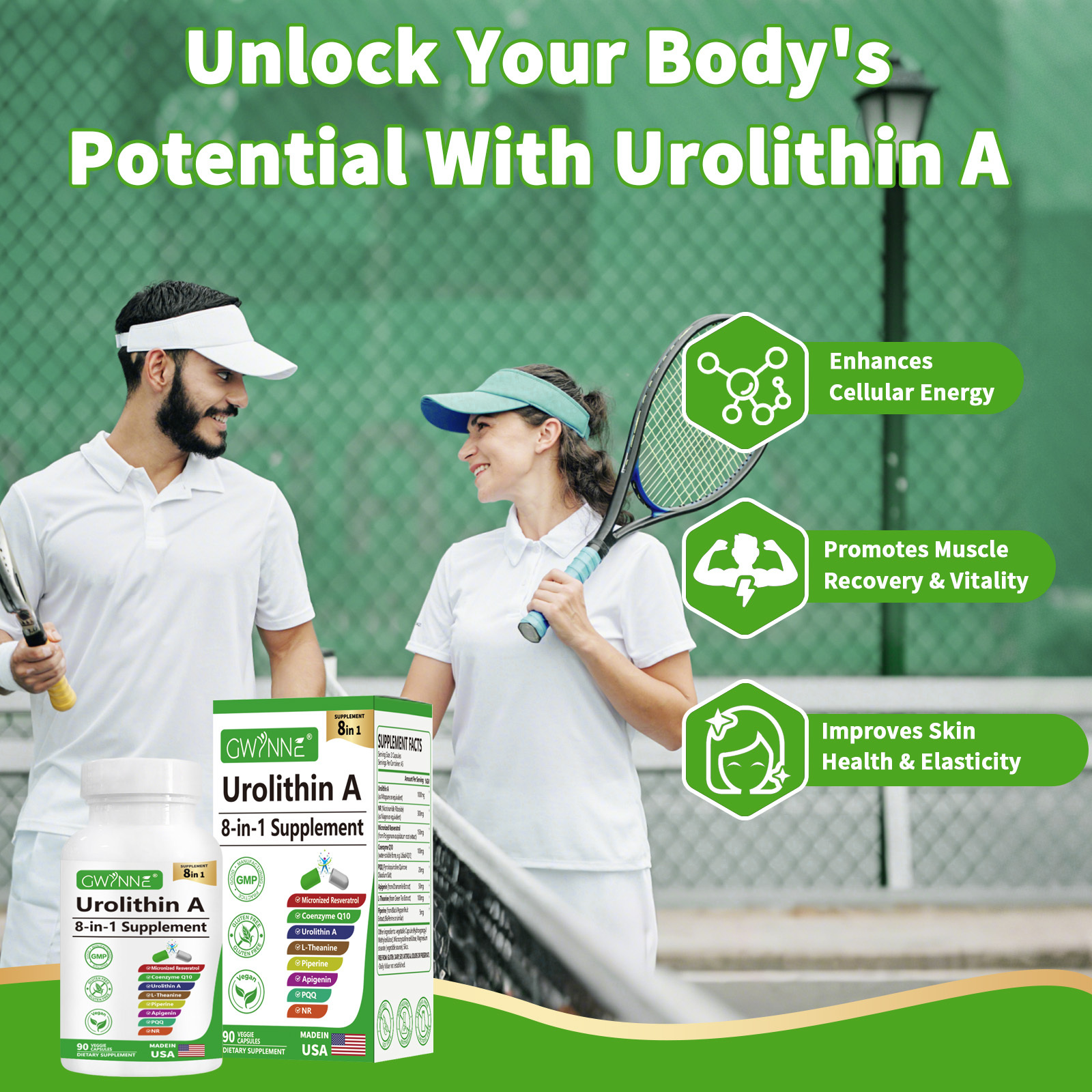 Gwynne Urolithin A 1000mg Complex Supplement 90 Cápsula,con Resveratrol,nr,coq10,pqq Y L-theanine Apoyo A La Energía Mitocondrial Y Celular