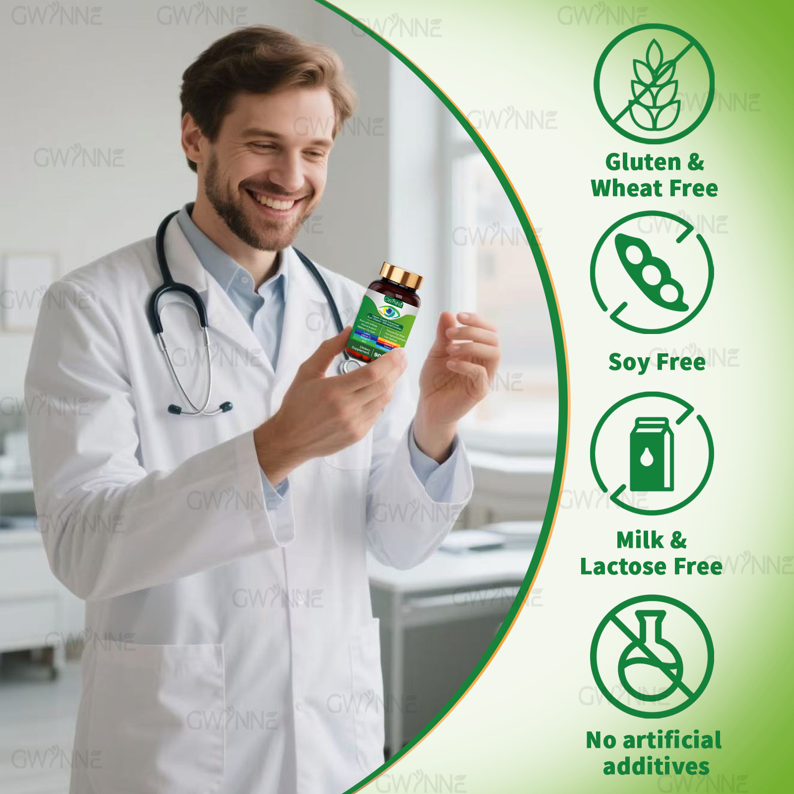 Gwynne Lutein Eye Vitamin Supplement 90 Cápsulas Suplemento Nutricional Para La Salud Macular Y El Ojo Seco Con Luteína, Zinc, Vitamina C/e Y Zeaxantina