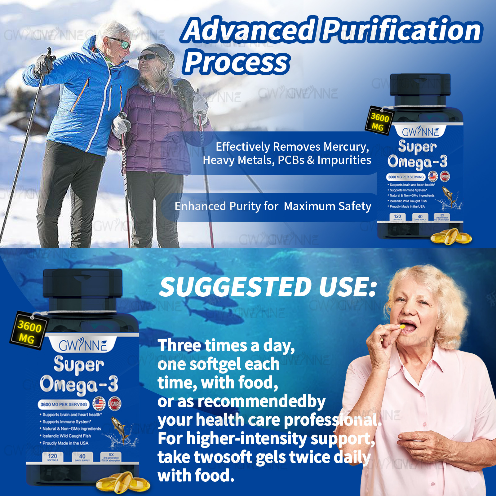 Gwynne Super Omega 3 Premium 3600mg Aceite De Pescado,orégano,pescado Salvaje De Islandia,salud Cerebral,salud Del Corazón,apoyo A La Salud De La Inflamación,apoyo A La Salud Del Colesterol 120Cápsula