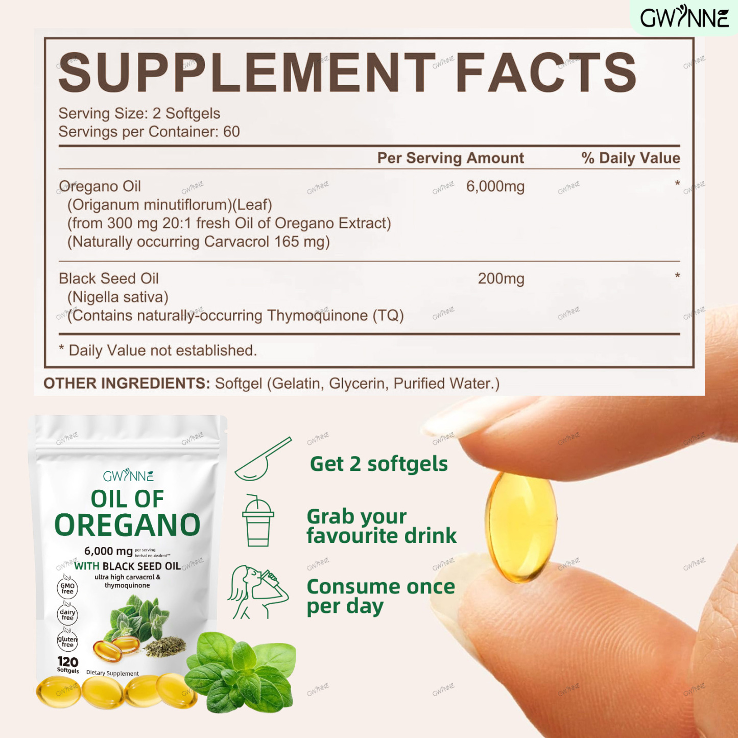 Gwynne Micro Ingredients Aceite De Orégano Cápsulas Oil Of Oregano Blandas 6000mg Por Dosis 120 Cápsulas