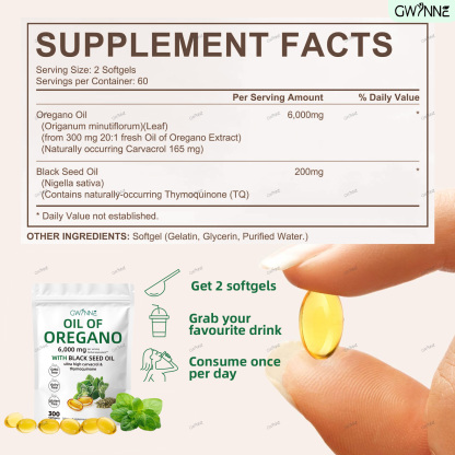 Gwynne Micro Ingredients Aceite De Orégano Cápsulas Oil Of Oregano Blandas 6000mg Por Dosis 300 Cápsulas