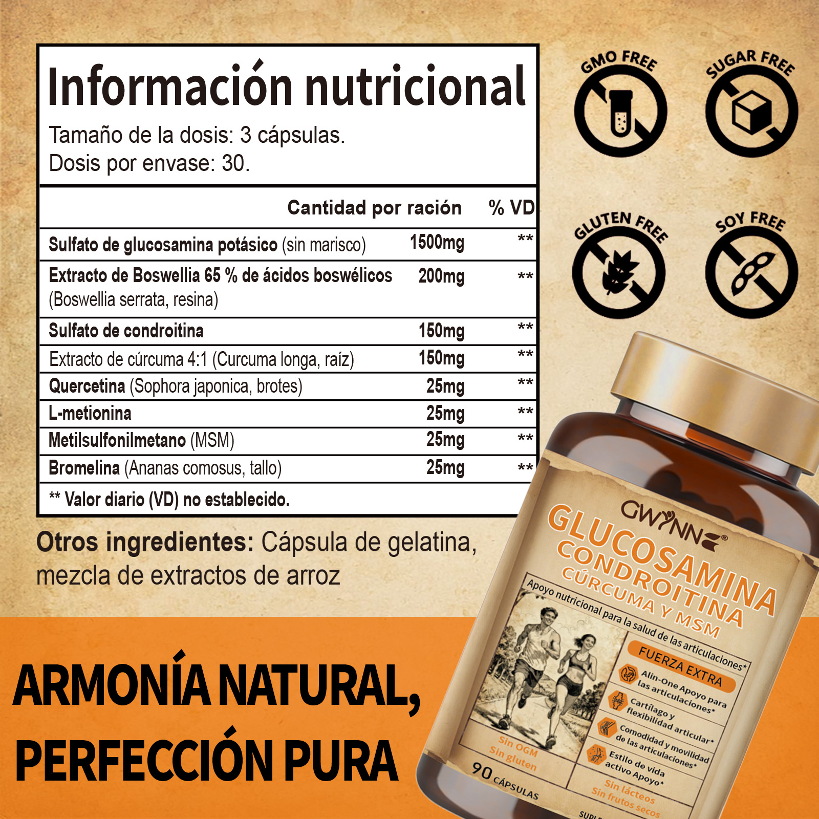 Glucosamina Complex | Glucosamina 1500mg, Condroitina, Msm Alta Potencia,curcumina,quercetina| Articulaciones Y Huesos | GWYNNE Vitaminas Mujer Y Hombre 90 Cápsulas