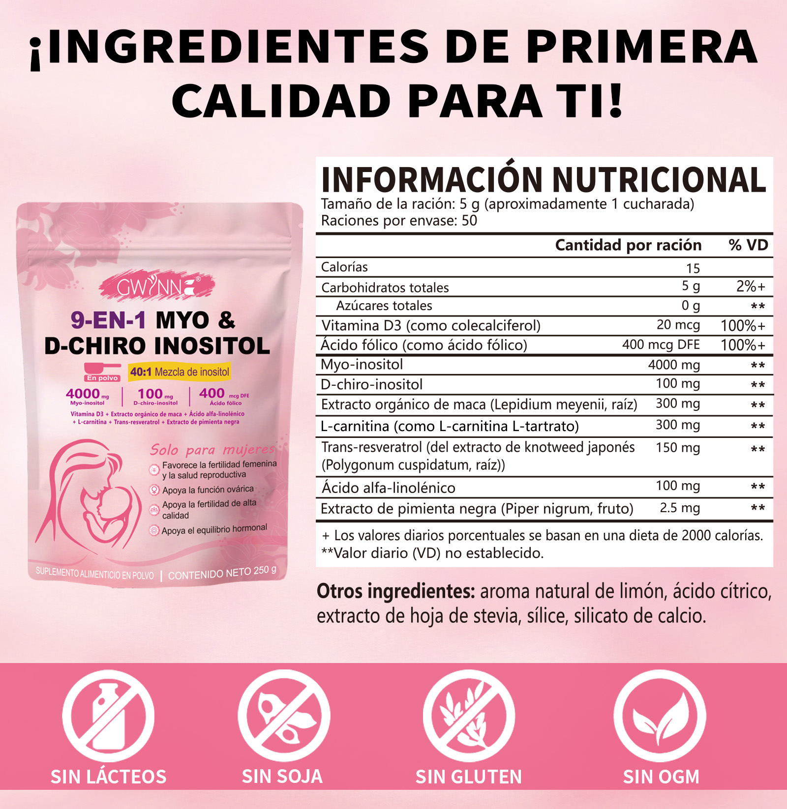 GWYNNE 40:1 Myo Y D Chiro Inositol Inositol En Polvo 250g