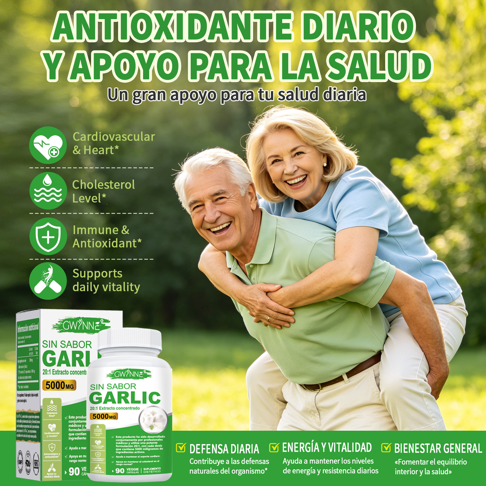 Gwynne Sin Sabor Garlic 20:1 Extracto Concentrado 90 Cápsulas,5000 Mg De Fuerza,mantener Los Niveles De Colesterol,apoyar El Corazón,antioxidantes