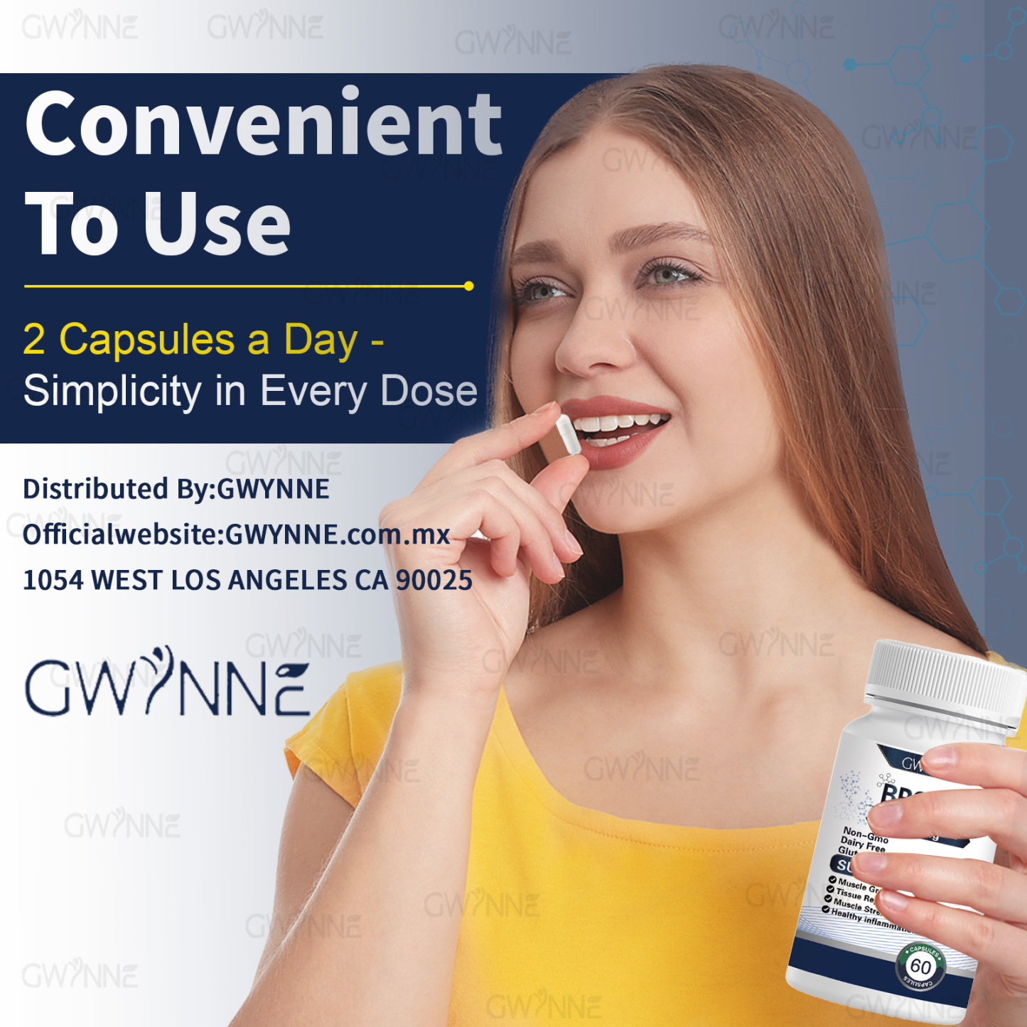 Gwynne Cápsulas De Péptidos Bpc-157 De Alta Potencia Para La Recuperación Muscular Y Del Ejercicio, Recuperación Acelerada Y Curación Intestinal 1000mcg 60 Cápsulas