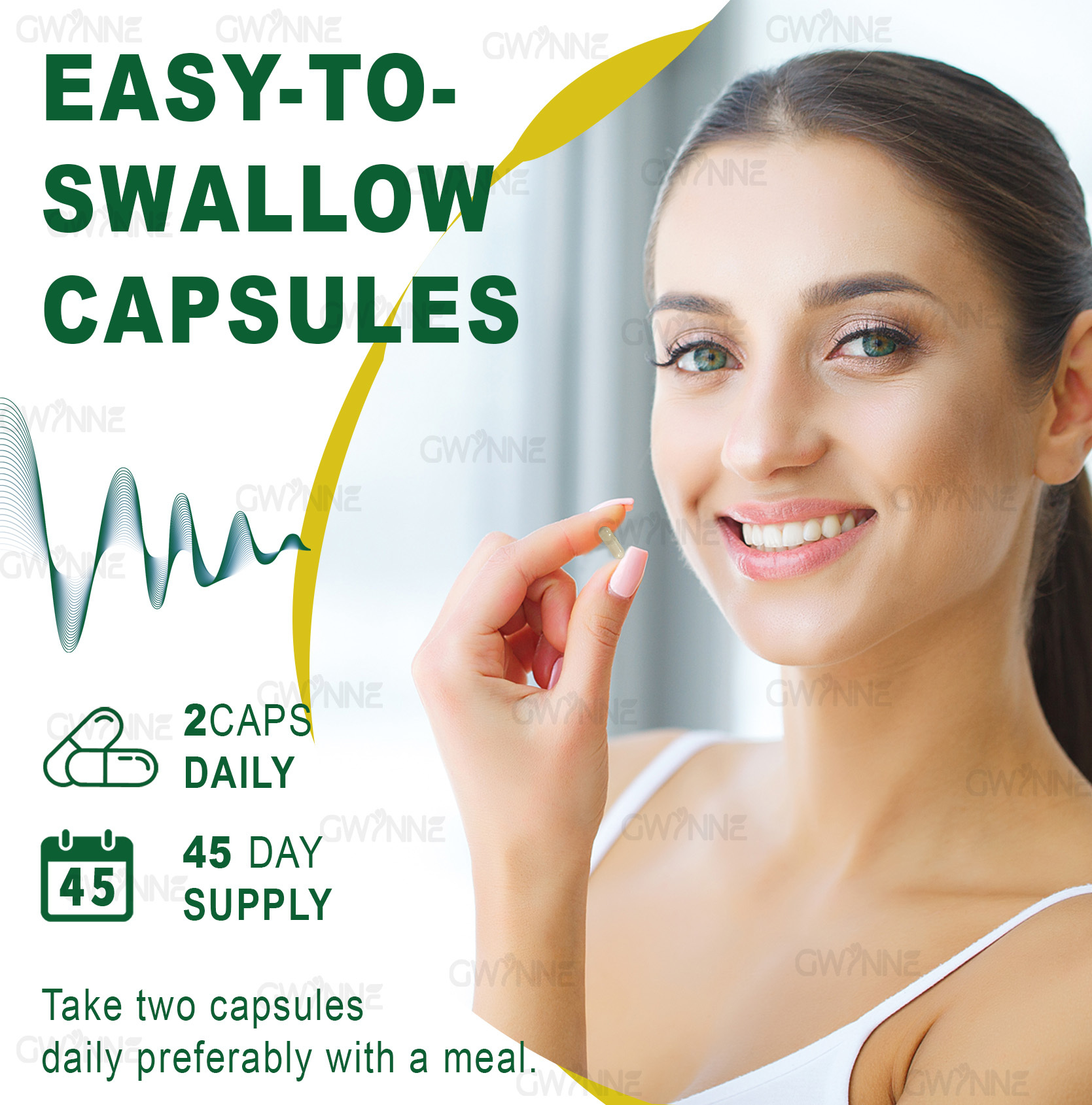 GWYNNE 1200mg Alivio del zumbido en los oídos – Suplemento con vitamina C & Complejo B–Clínicamente probado para el zumbido en los oídos & Alivio del síndrome de Meniere 90Cápsuls