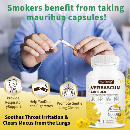Gwynne Extracto De Hoja De Verbascum Thapsus,con Mullein 10: 1 3000mg,90capsules - Suplemento Herbal De Desintoxicación Pulmonar Natural,apoya La Salud Respiratoria E Inmune,limpieza Pulmonar