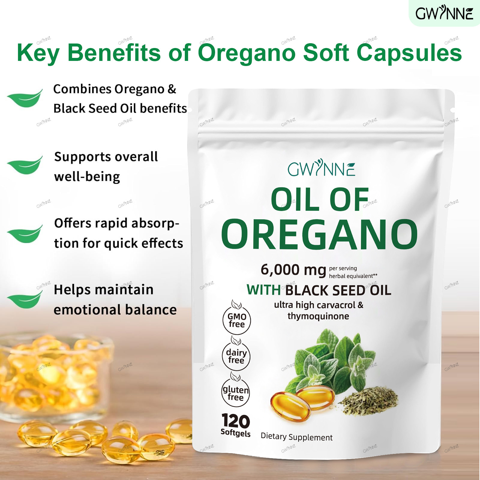 Gwynne Micro Ingredients Aceite De Orégano Cápsulas Oil Of Oregano Blandas 6000mg Por Dosis 120 Cápsulas