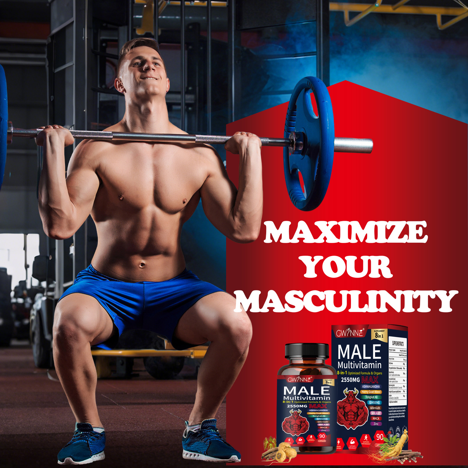 Gwynne Multivitamina Para Hombre 90 Cápsula,8 En 1 Multivitaminas Para Hombres Diarias 2550 Mg Max Con Zinc,shilajit,horny Goat Weed,etc,apoyo A La Energía Físicas