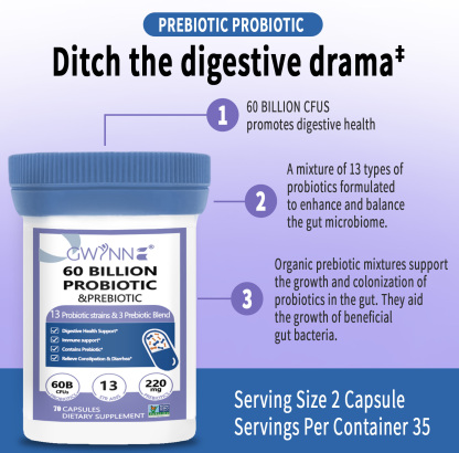 Gwynne vaginal Probióticos 60 Billion De Ucf 70 Cápsula,13Strains + 3Prebióticos Mezcla,salud Inmune,digestiva E Intestinal-Apoya El Estreñimiento,la Diarrea,apoyo Inmunológico Para Mujeres Y Hombres